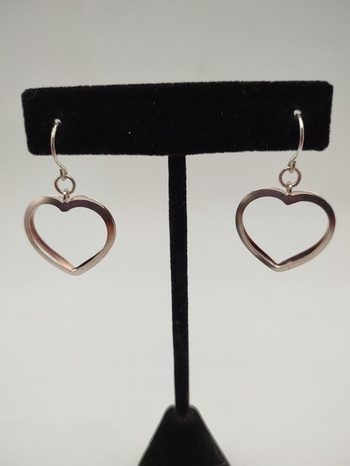 The Unbranded Brand Sterling Silver Open Heart Dangle Earrings 925 Size ONE SIZE - 1 Thumbnail