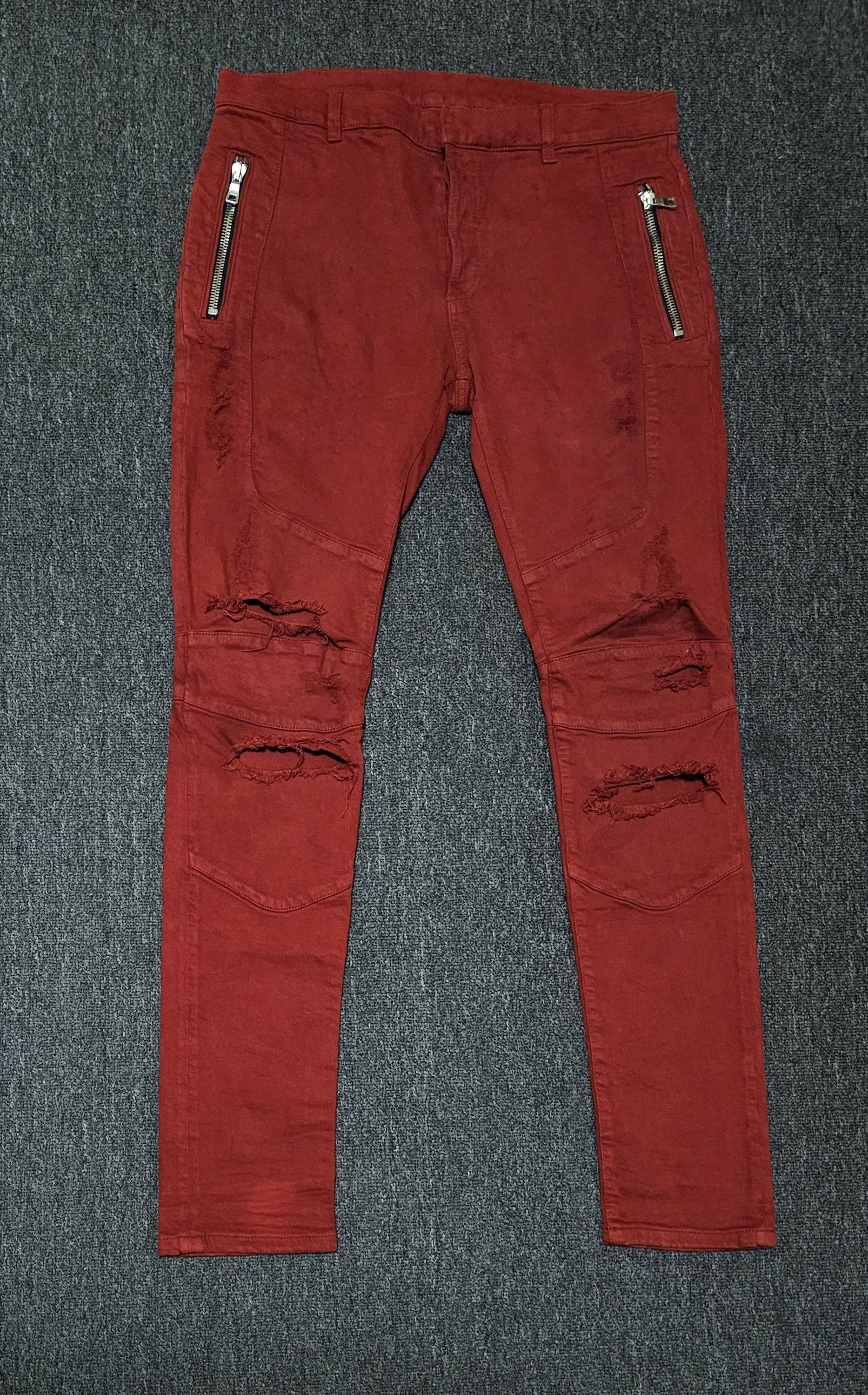 Balmain Blamin men's red biker ripped jeans size 33 Size US 33 - 1 Thumbnail