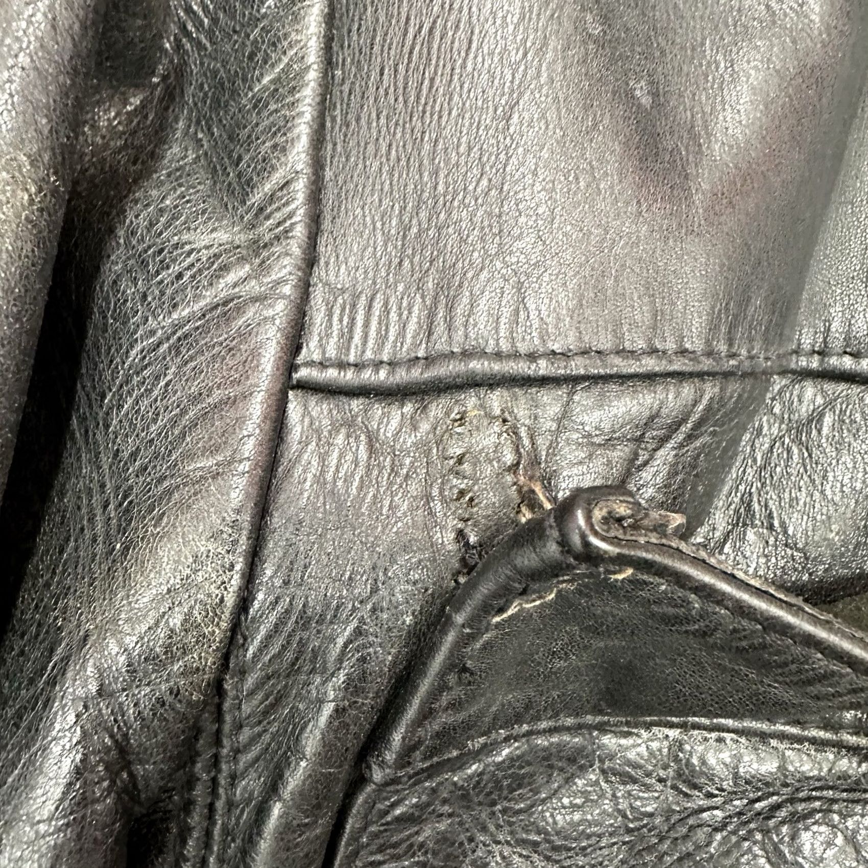 Vintage VINTAGE Leather Jacket Men Large 70s Woolly Mammoth Handmade Black Zip Biker Punk 80s 70s Size US L / EU 52-54 / 3 - 4 Thumbnail