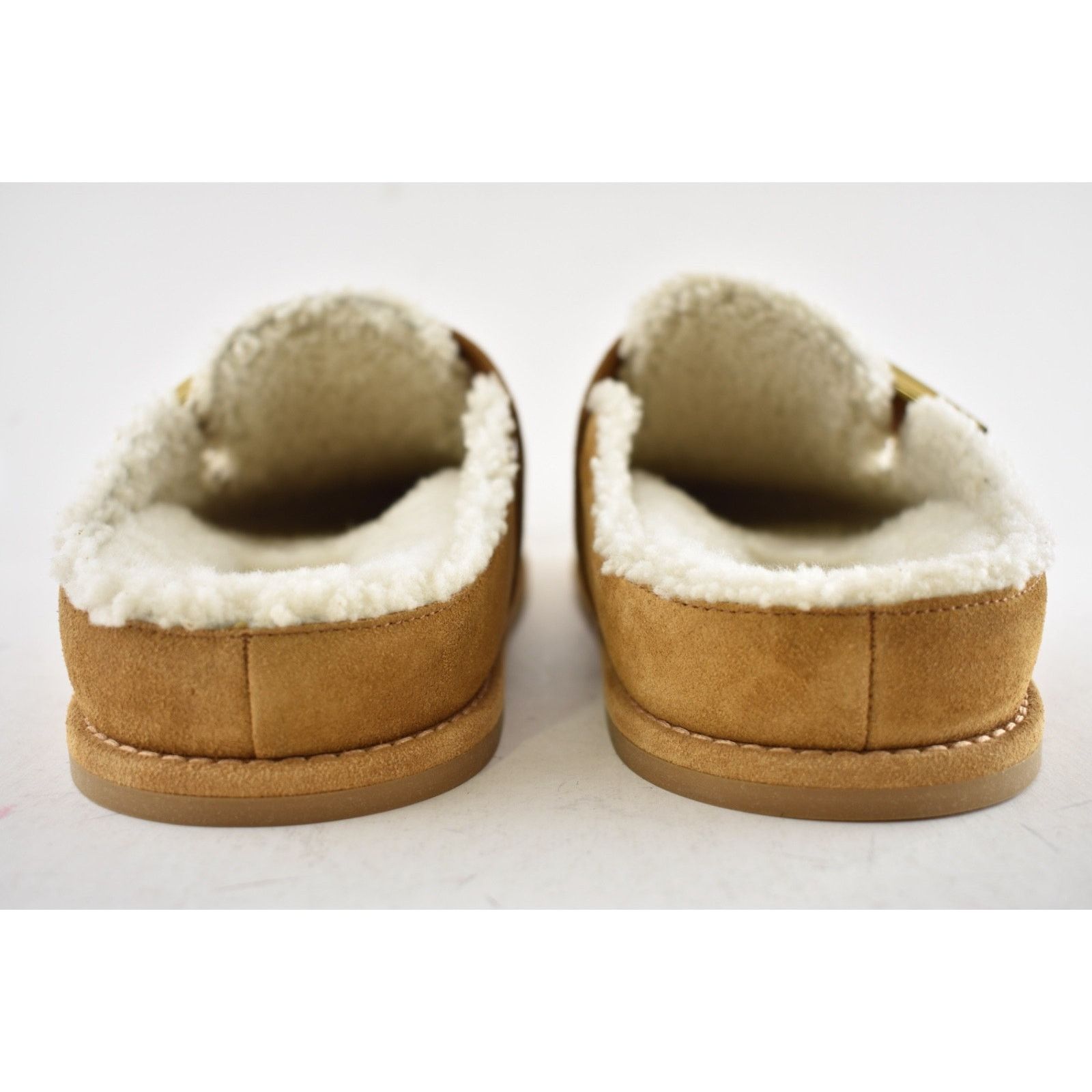 Fendi Fendi Feel Mules Caramel Brown Suede Shearling FF Gold Logo Size US 9.5 / IT 39.5 - 13 Thumbnail