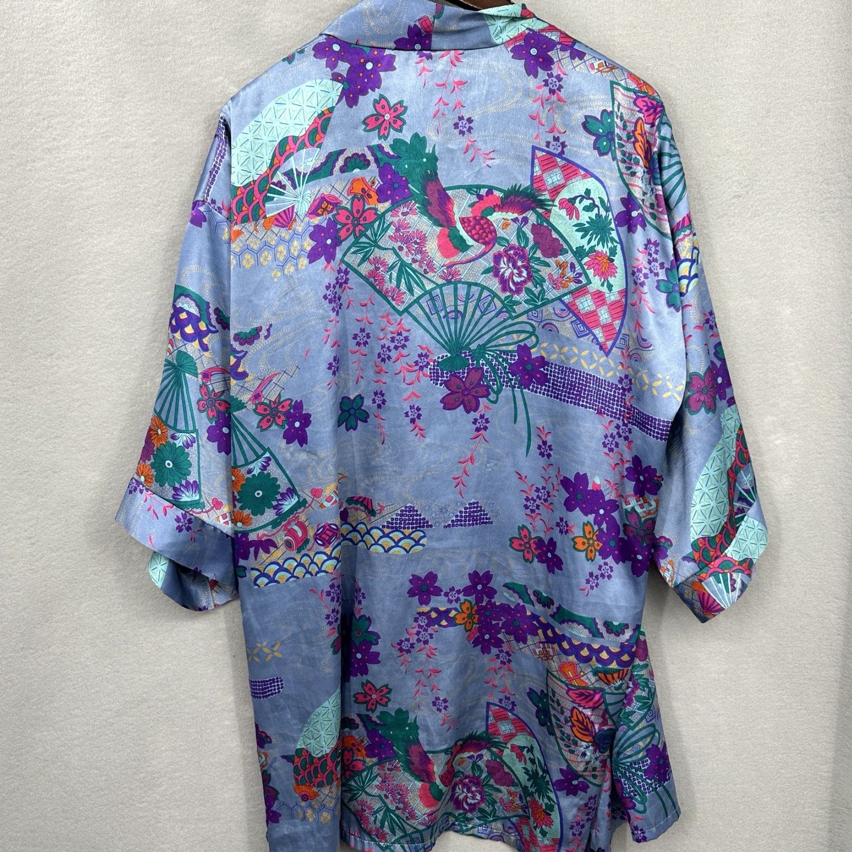 Vintage VINTAGE Fredericks Of Hollywood Robe Womens One Size Blue Satin Kimono Boho Floral y2k READ Size ONE SIZE - 5 Thumbnail
