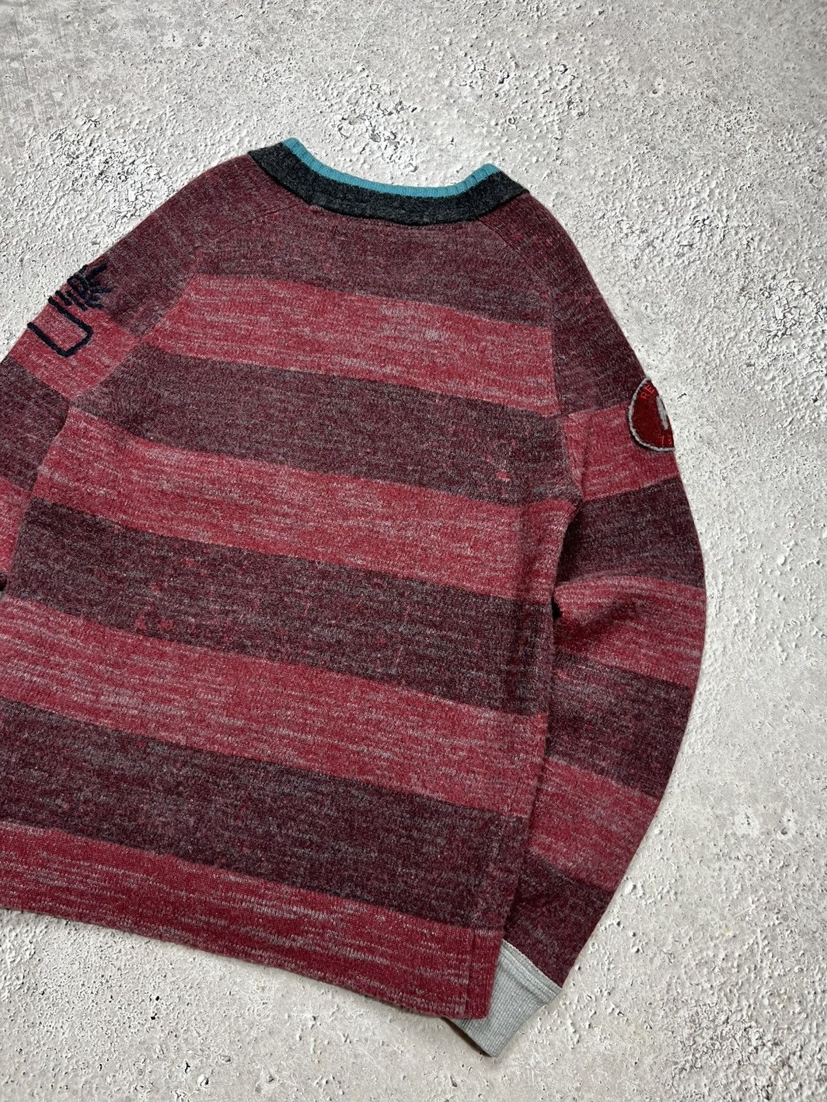 Replay Replay Knit Wool V Neck Sweater Burgundy Striped Crest Size US L / EU 52-54 / 3 - 16 Thumbnail