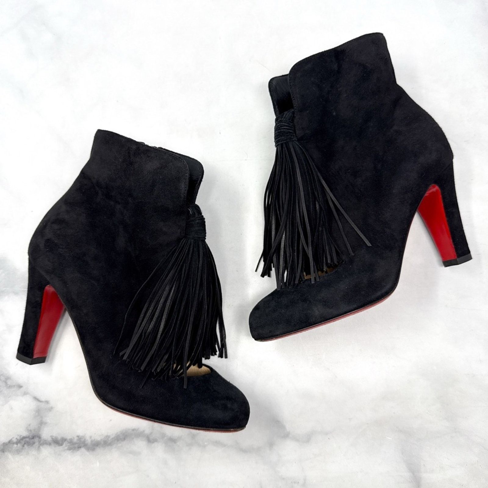Christian Louboutin Christian Louboutin Christina Tassel Suede Ankle Boots Black Size US 5 / IT 35 - 1 Thumbnail
