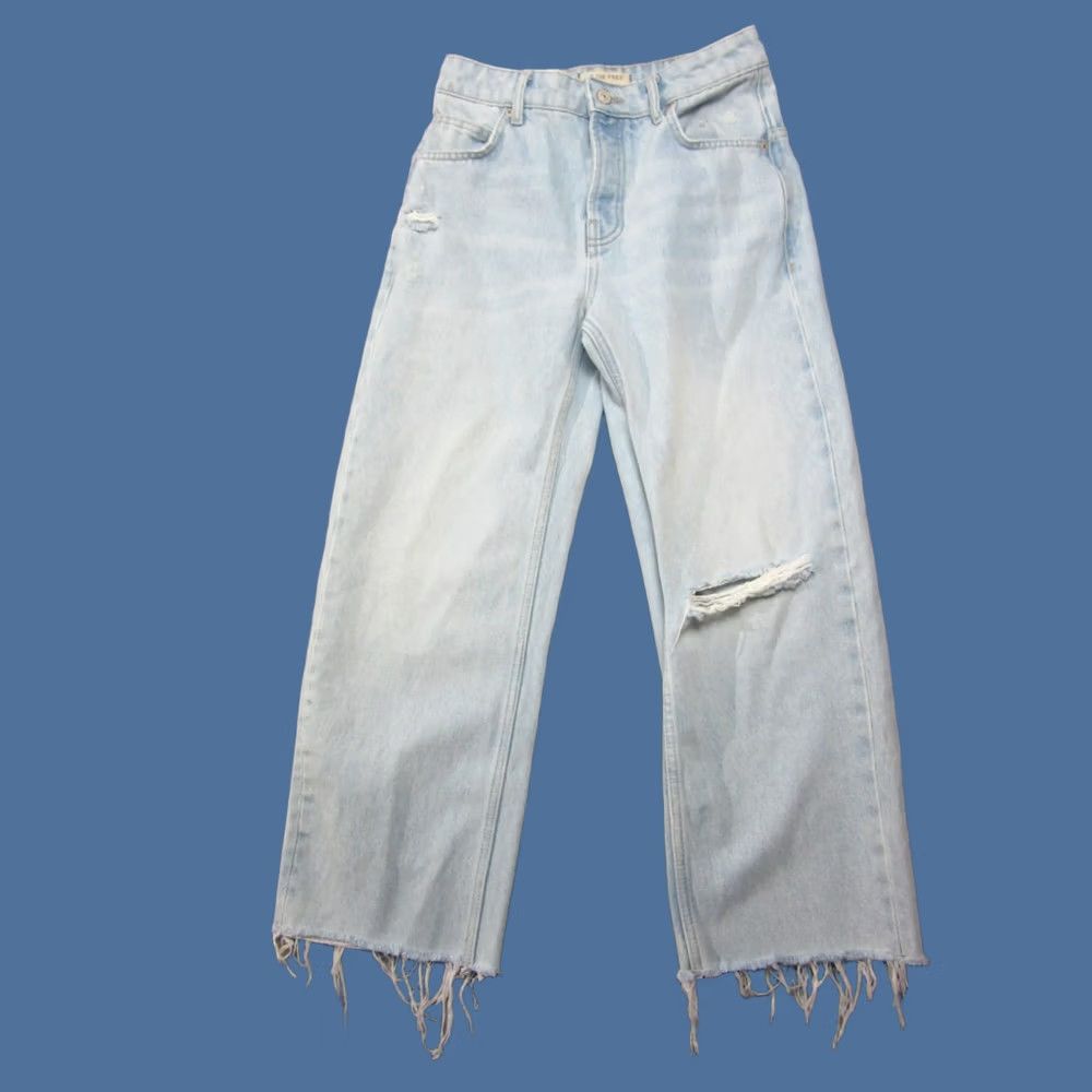 Free People Free People Jeans Women 24 Blue Wide-Leg Mid Distressed We The Free Bohemian Button Zipper 5-Pocket Denim Casual Womens Size 42" / US 20 - 1 Thumbnail