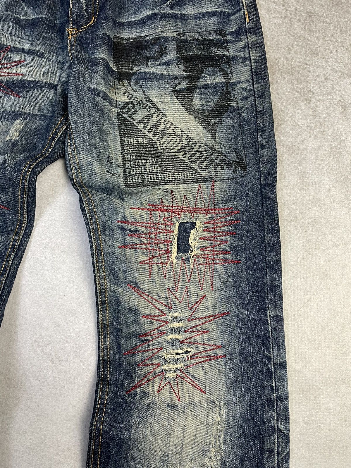 If Six Was Nine Made in Heaven 🇯🇵 Flare Distressed Sashiko Repair Style Jeans Size US 30 / EU 46 - 6 Thumbnail