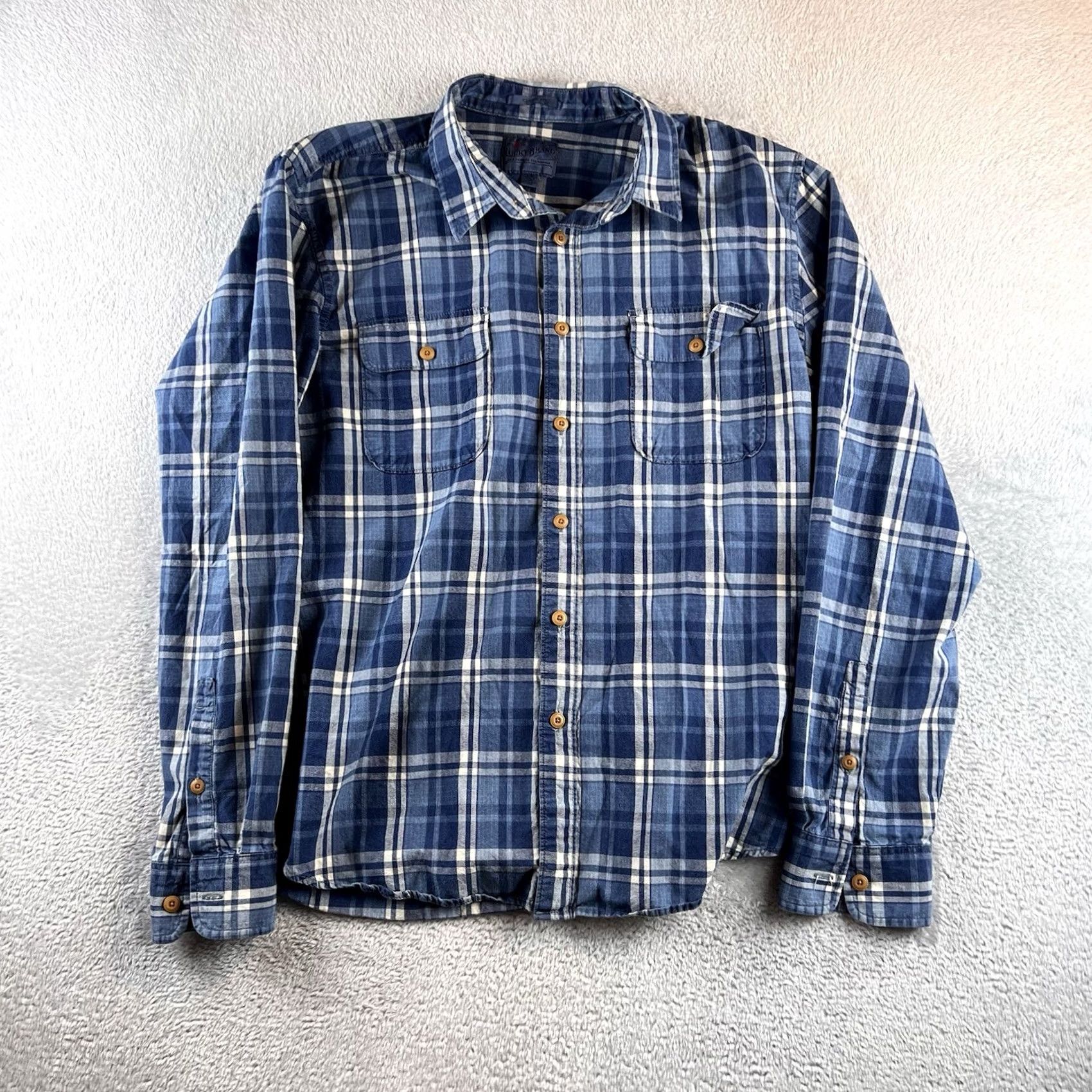 Lucky Brand Lucky Brand Button-Up Shirt Mens L True Indigo Blue Plaid Western Classic Fit Long Sleeve Collared Button-Up Mens Regular Blue Western Plaid Shirt Size US L / EU 52-54 / 3 - 2 Thumbnail