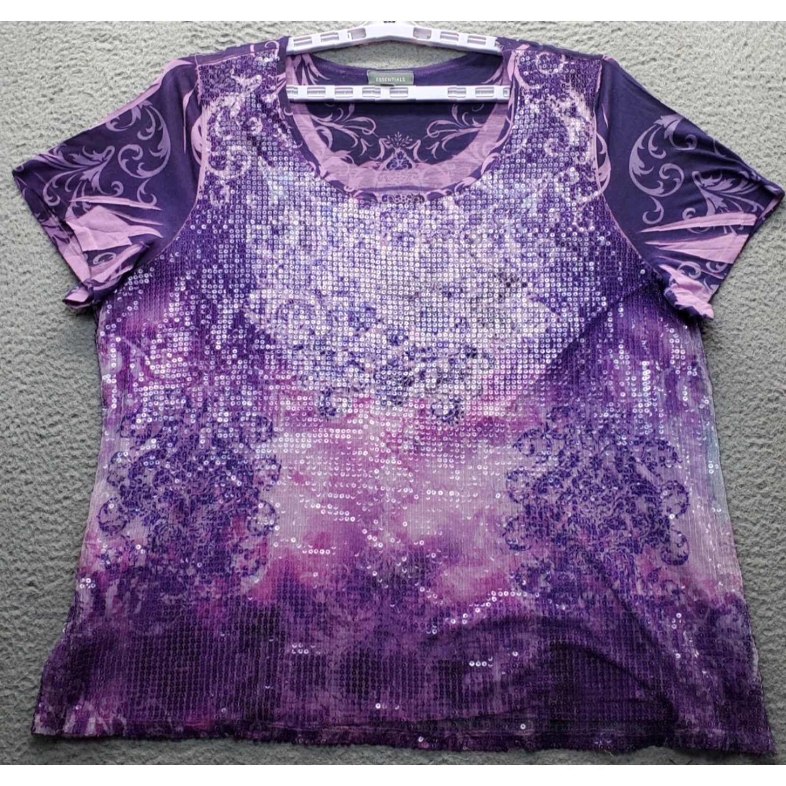 Essentials Essentials Blouse Womens 2X Multi Pattern Sparkly Sequined Crewneck Pullover Size XXL / US 16-18 / IT 52-54 - 2 Thumbnail