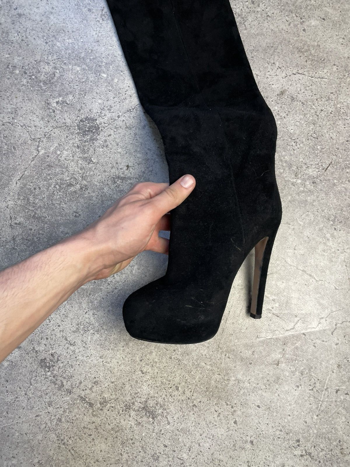Prada Prada Black Suede High Knee Heels Boots Size US 7.5 / IT 37.5 - 10 Thumbnail