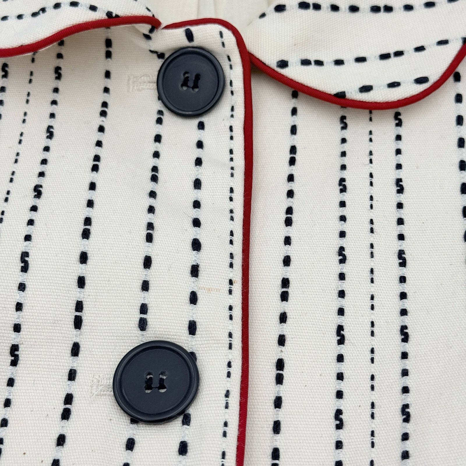 Talbots Talbots Woman Cream & Navy Textured Embroidered Blazer Size XL / US 12-14 / IT 48-50 - 7 Thumbnail