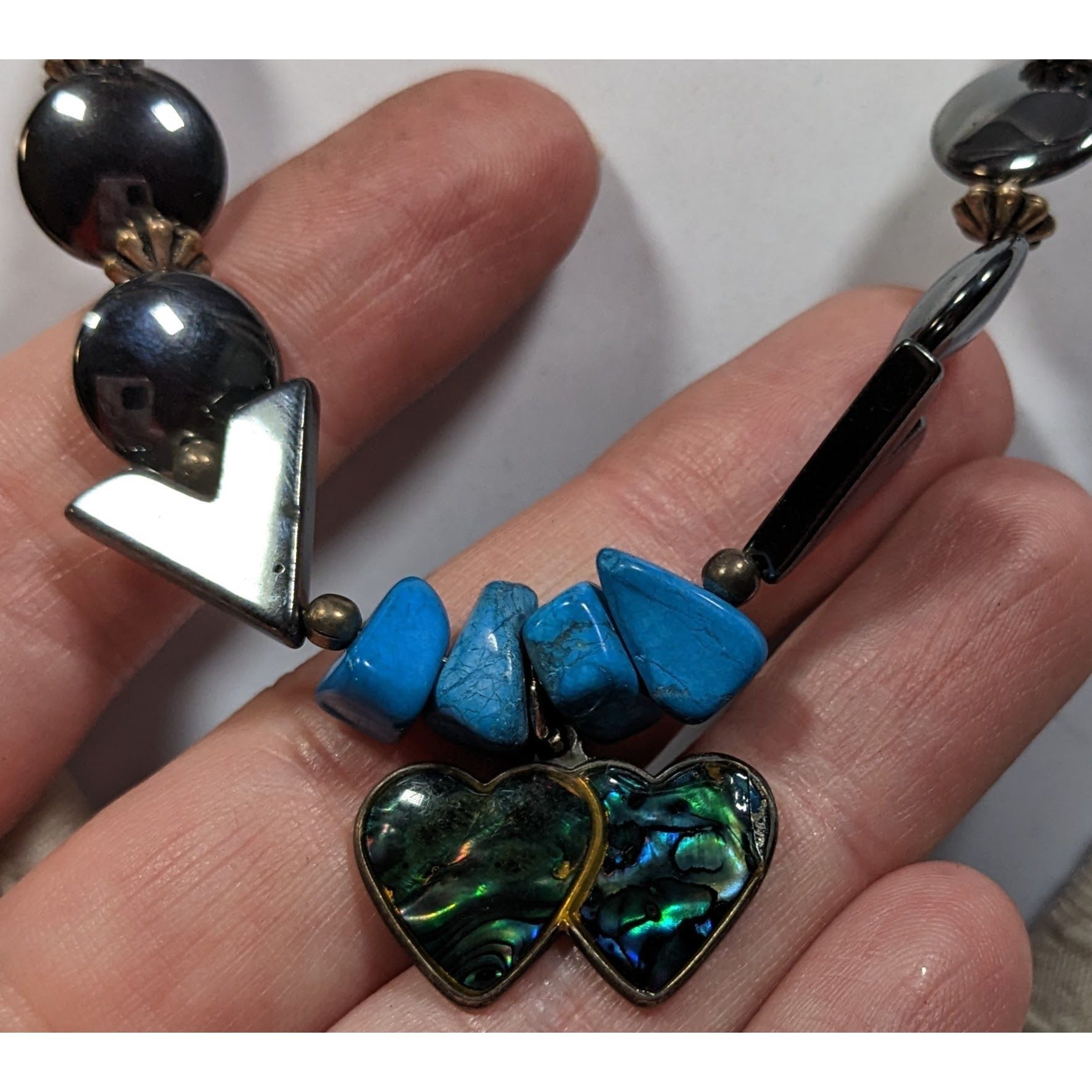 Other Vintage Handmade Romantic Heart Hematite Turquoise Liquid Si Size ONE SIZE - 3 Thumbnail