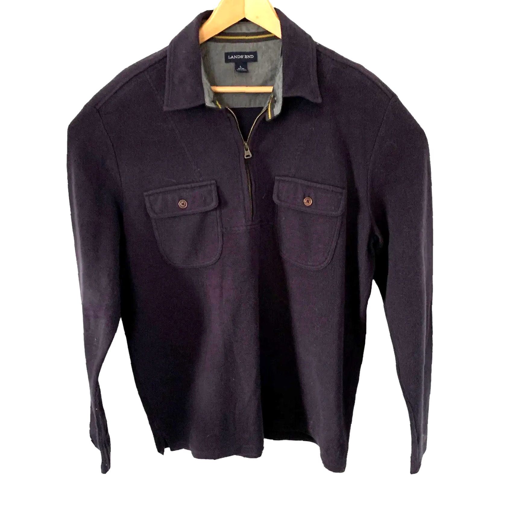 Lands' End Lands' End Mens Sweater Shirt Blue L 42-44 1/4 Zip Half Zip Pockets Pullover Jacket Size US L / EU 52-54 / 3 - 3 Thumbnail