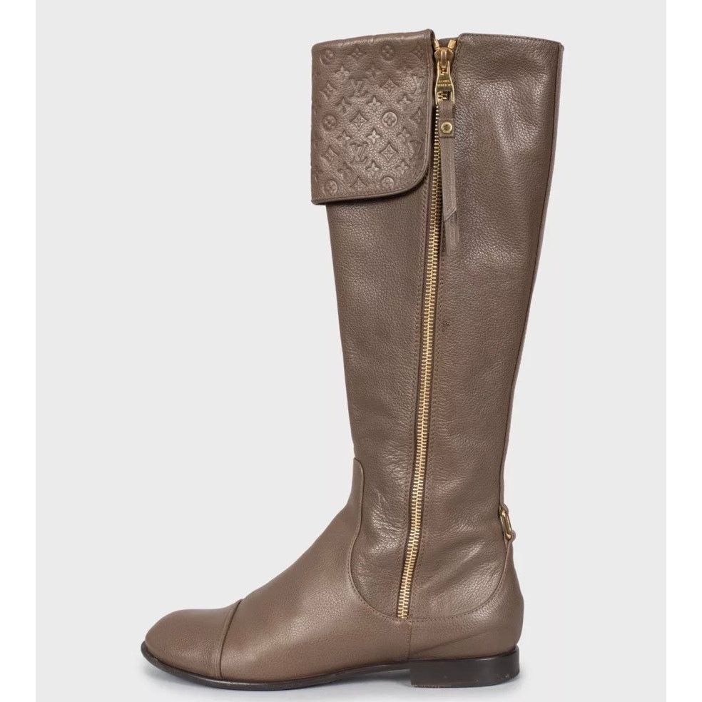 Louis Vuitton Louis Vuitton Brown Leather Knee Boots Gold Zippers 37.5 Size US 6.5 / IT 36.5 - 1 Thumbnail