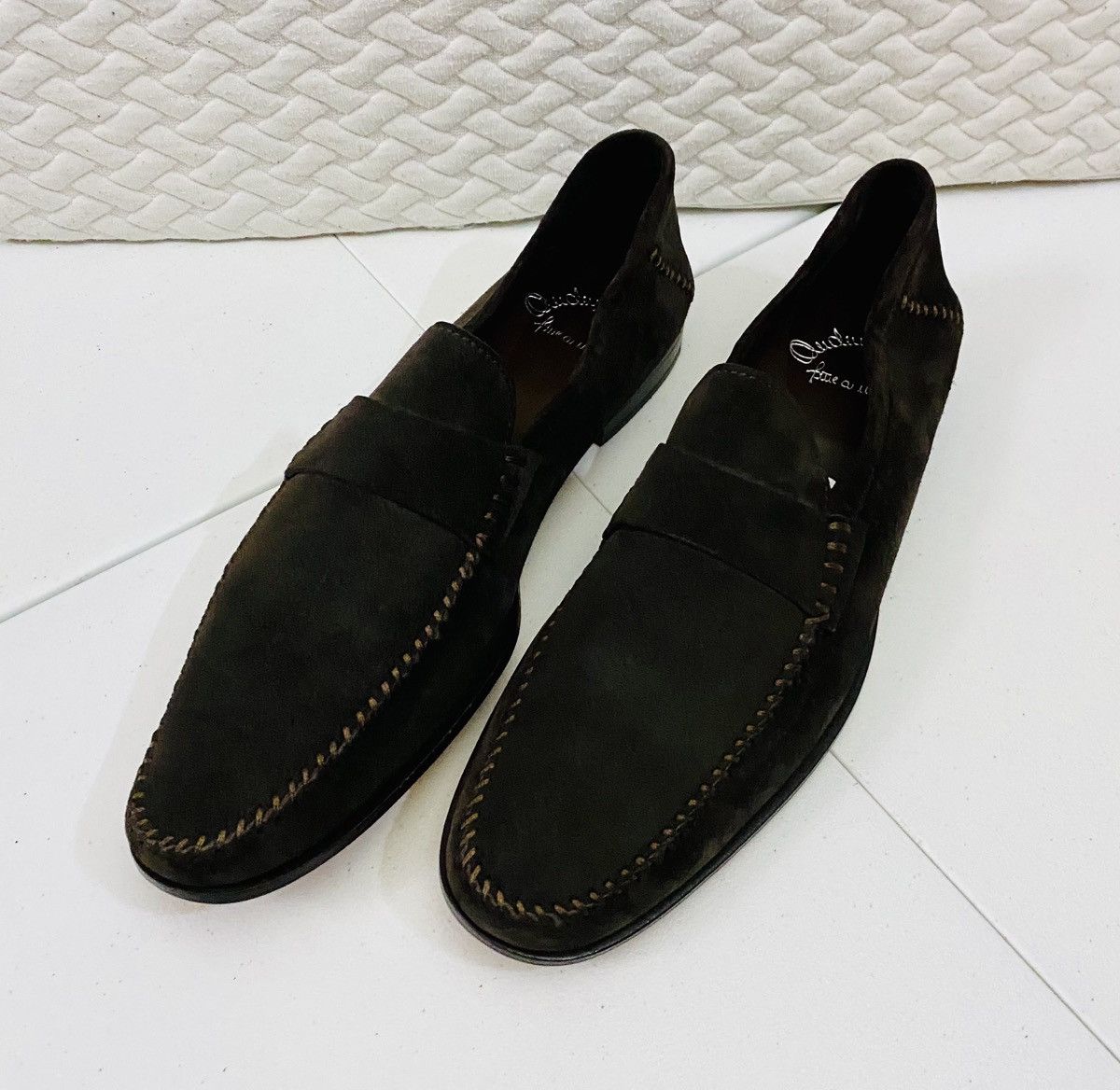 Santoni Santoni Chocolate Suede Tonal Stitched Apron Loafer 12 NEW Size US 12 / EU 45 - 11 Thumbnail