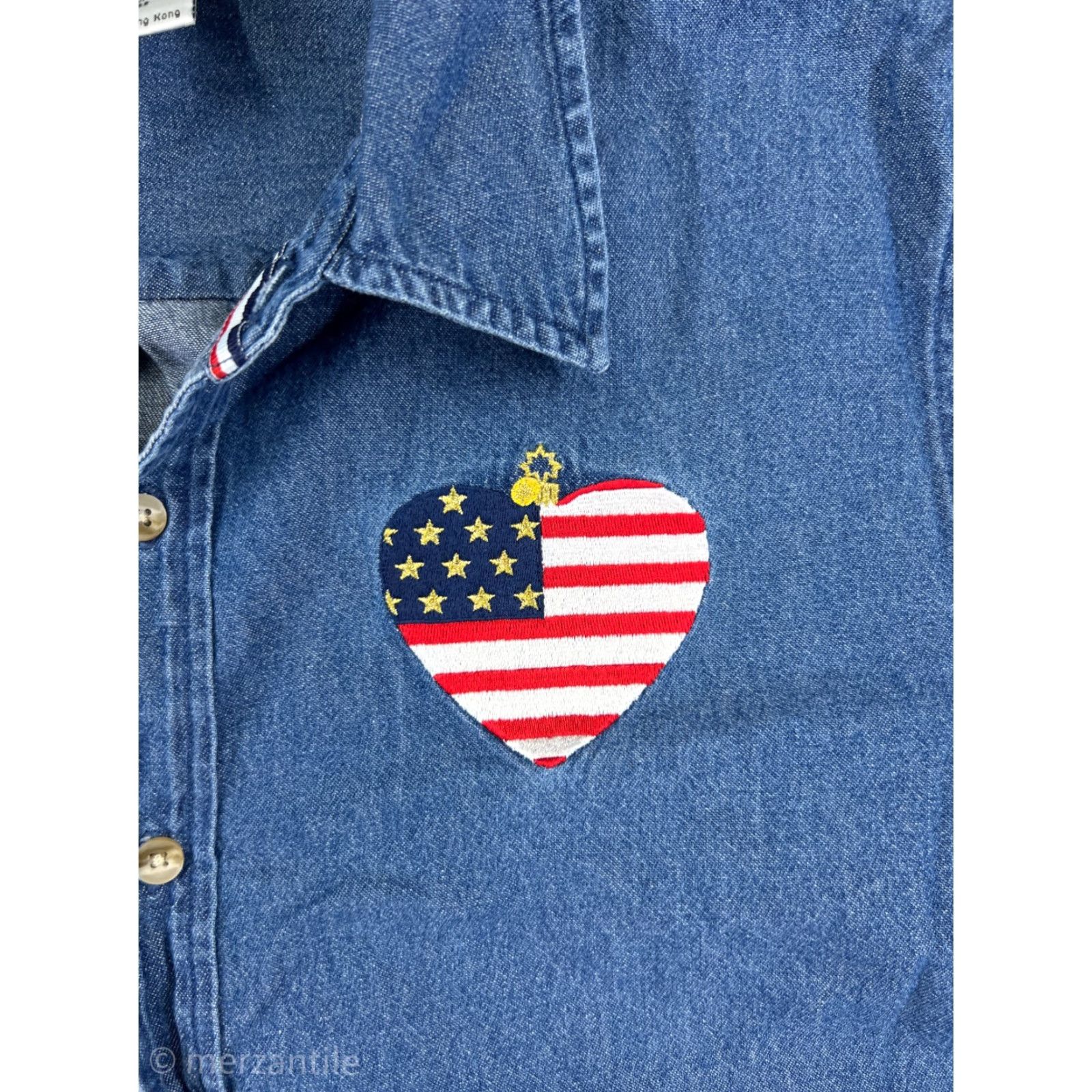Denime VINTAGE Christopher Radko Shirt Womens 1X Blue Denim American Flag Patriotic Size XL / US 12-14 / IT 48-50 - 3 Thumbnail