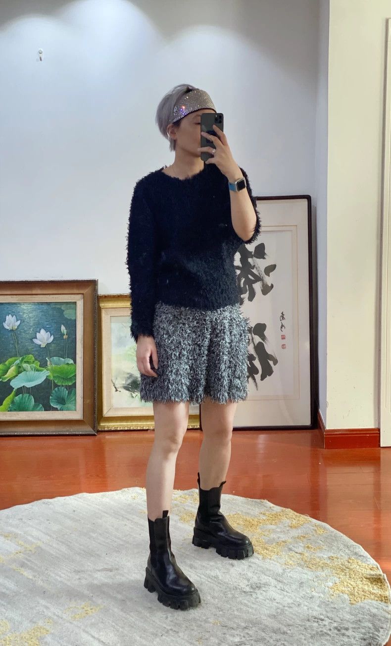 Issey Miyake Issey Miyake size:3 Black and grey mixed yarn mohair short Size 31" - 3 Thumbnail