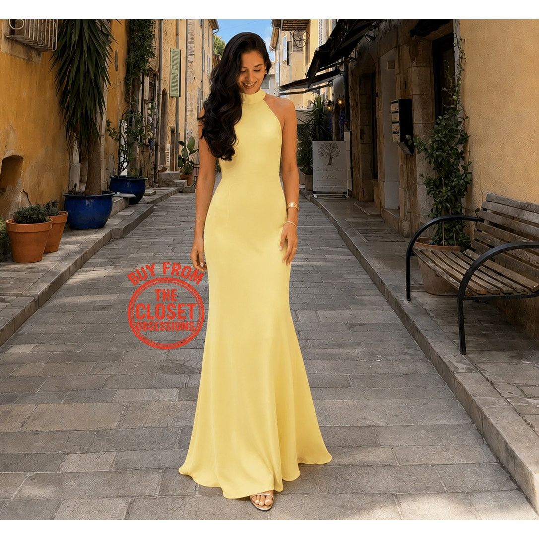 mango yellow halter dress NWT Butter Open Back Maxi 6 mango yellow maxi dress