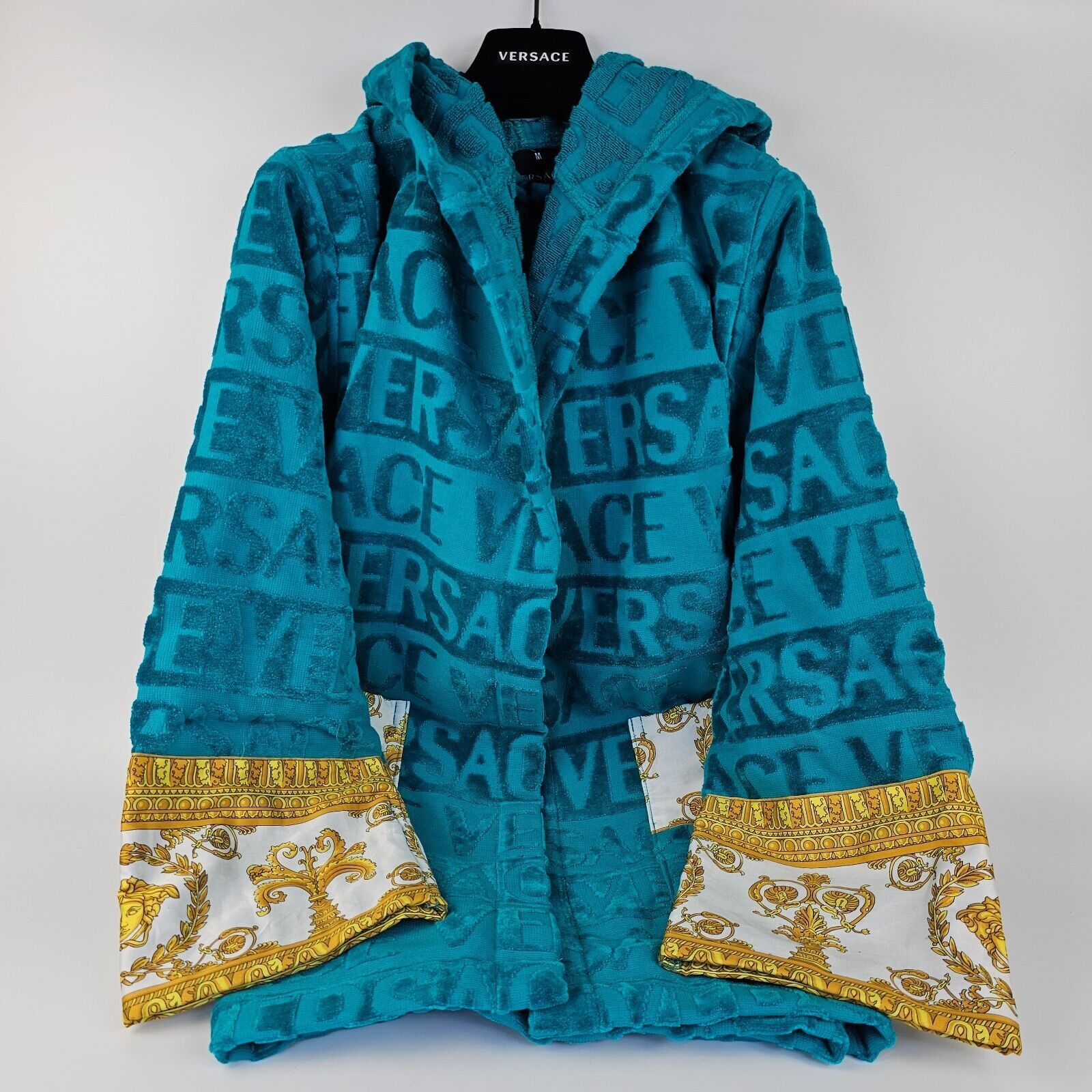 image of Versace Baroque Print Blue Short Bathrobe New S, Men's (Size Small)