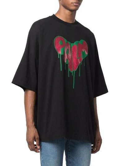 Palm Angels o1in1s0225 Q:1 / Spray Heart Loose Tee Shirt Black/Fuchsia Size US L / EU 52-54 / 3 - 3 Thumbnail