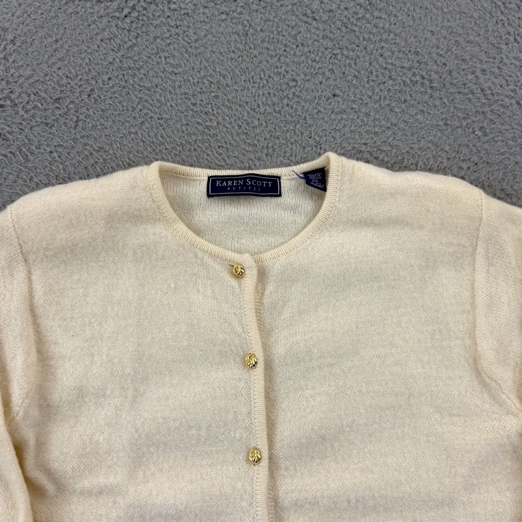 Vintage Karen Scott Cardigan Sweater Womens Small Petite Ivory Cream Long Sleeve Preppy Size S / US 4 / IT 40 - 3 Thumbnail