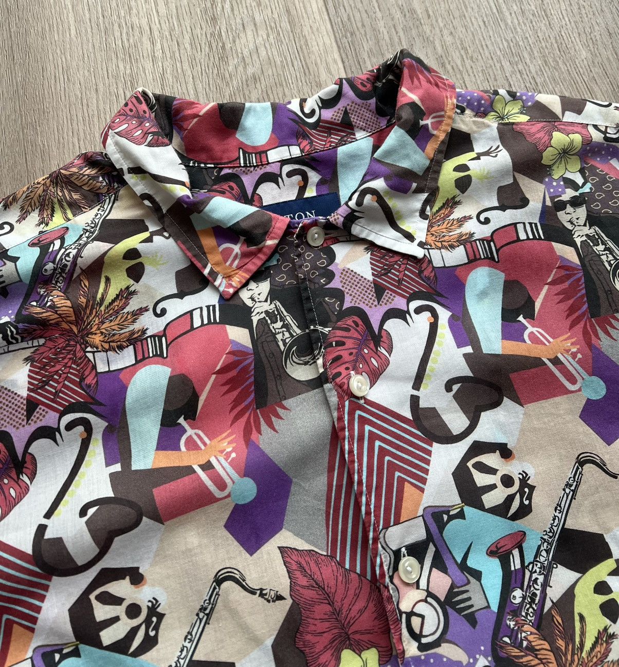 Eton × Vintage Vintage Eton Jazz Band Print Button Up Shirt Short Sleeve Size US XXL / EU 58 / 5 - 4 Thumbnail