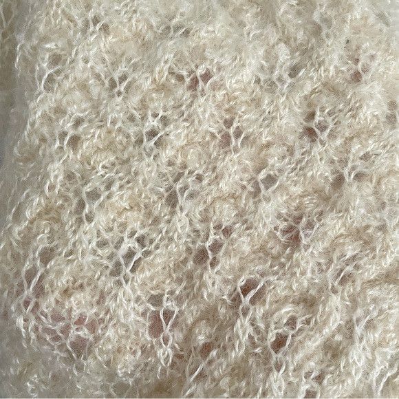 Vintage Ivory Hand Knit Blanket Scarf Shawl Stole Wrap - 72 x 20"⚜️ Size ONE SIZE - 4 Thumbnail