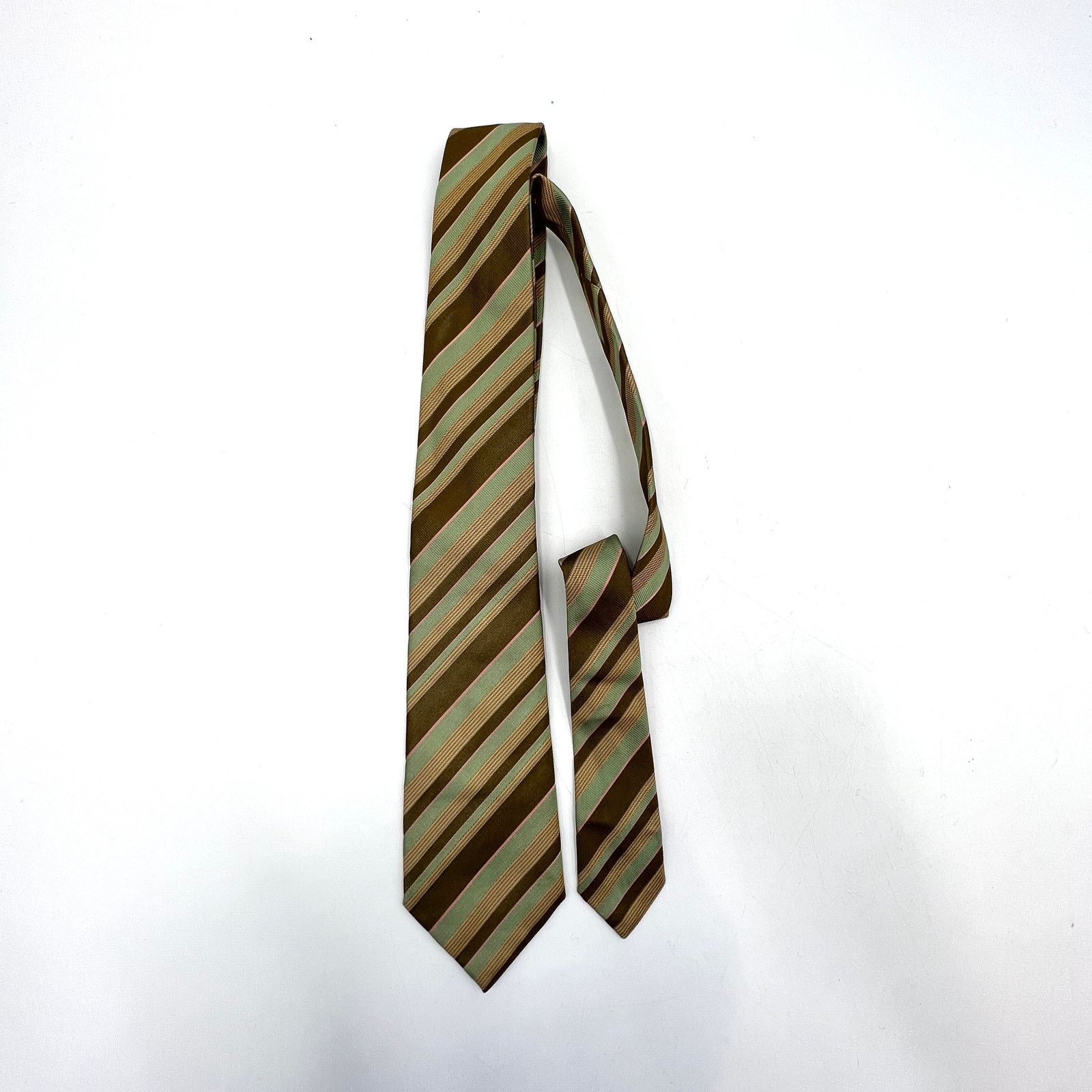 Bergdorf Goodman Bergdorf Goodman Tie Silk Stripes Brown Vintage Brown Green Size ONE SIZE - 5 Thumbnail