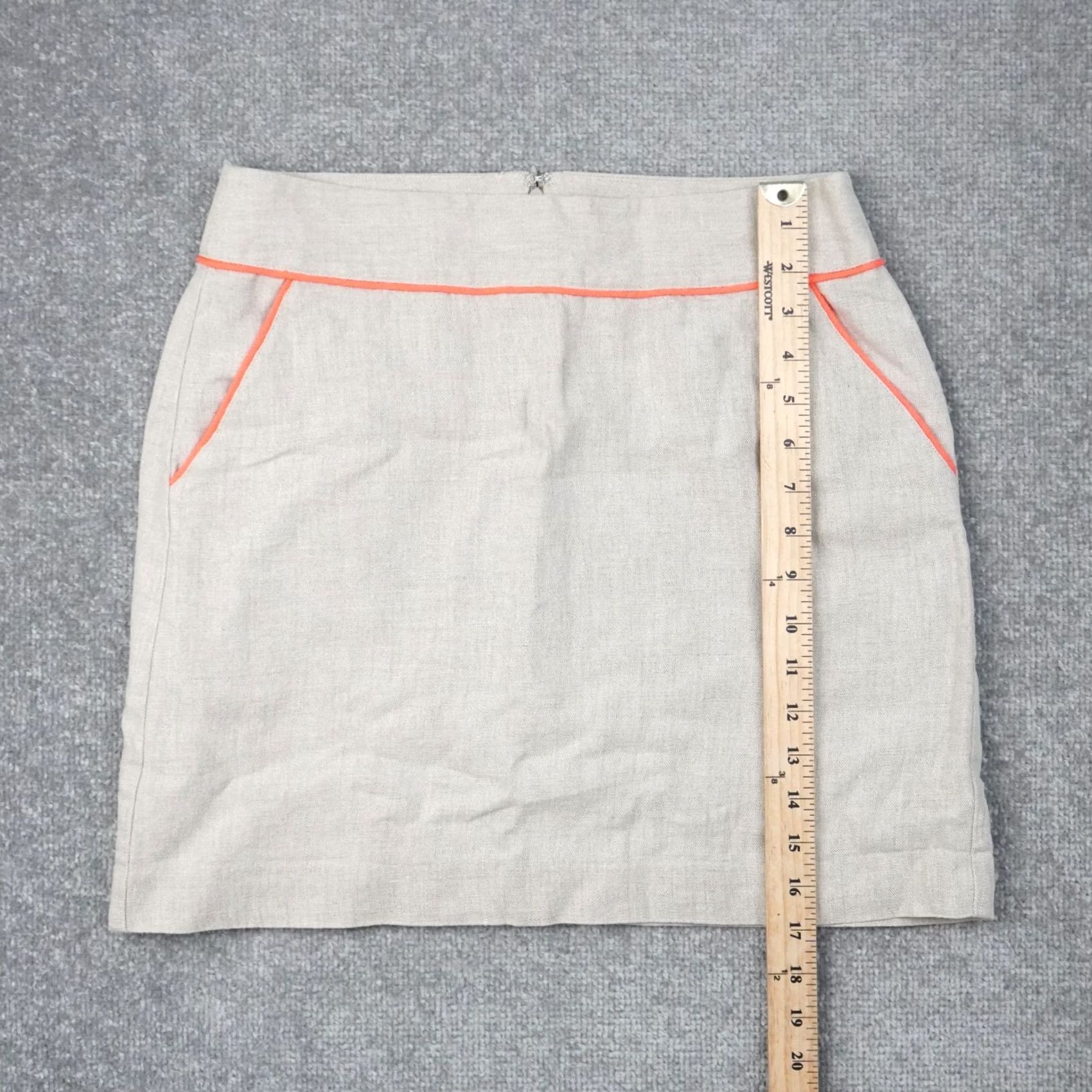 Loft LOFT Beige Linen Knee Length Skirt Size 4 Straight Pencil Casual Neon Trim Womens Size 27" / US 4 / IT 40 - 3 Thumbnail