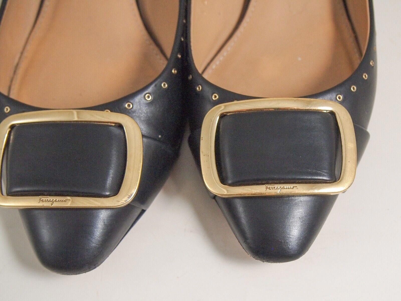 Salvatore Ferragamo Ferragamo Pumps Kitten Heel Studded Black Leather US 7 EU 37 Size US 7 / IT 37 - 5 Thumbnail
