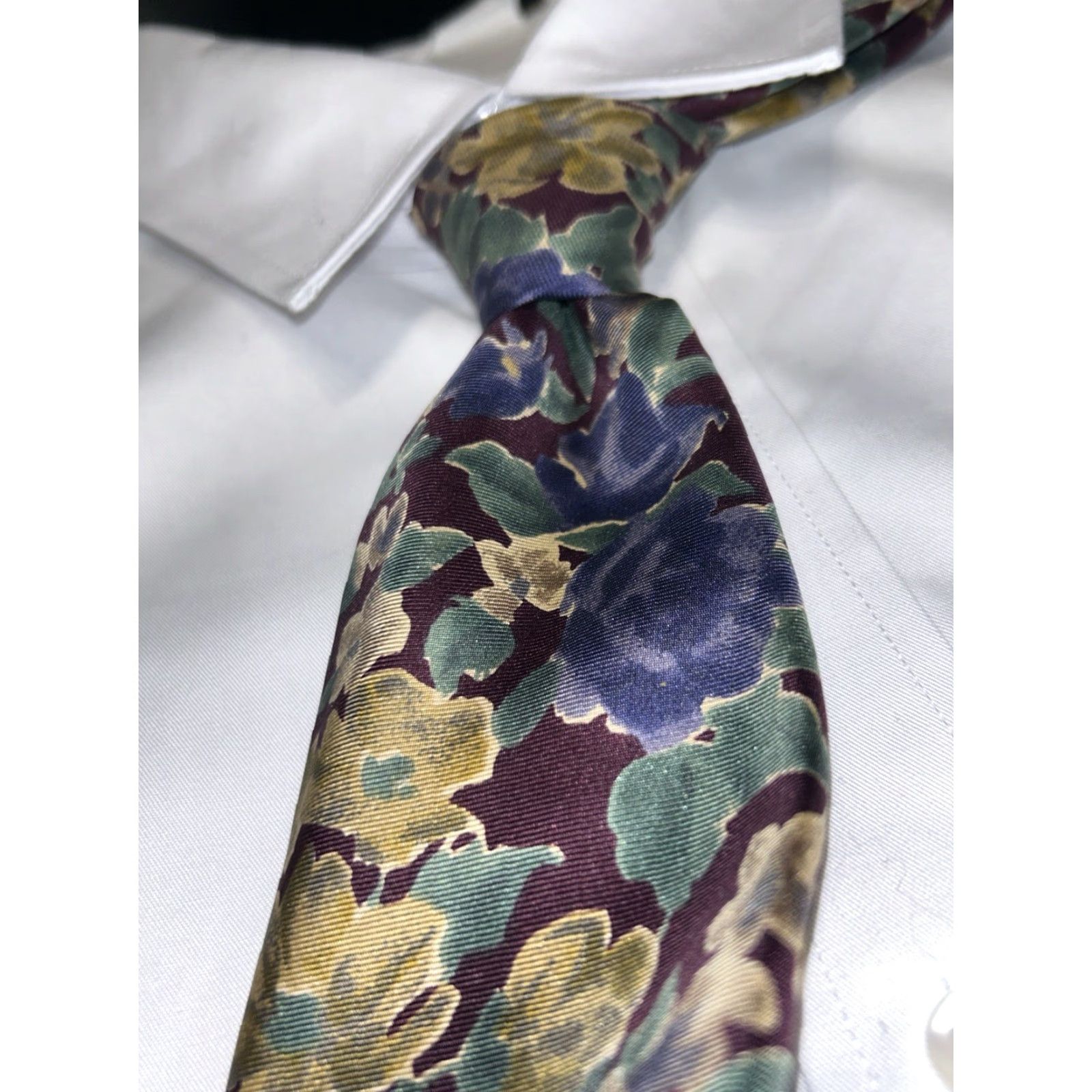 Lands' End VTG Lands' End Tie Men Silk Multi-Color Floral Geometric EUC Made In USA MENS Tie Size ONE SIZE - 2 Thumbnail