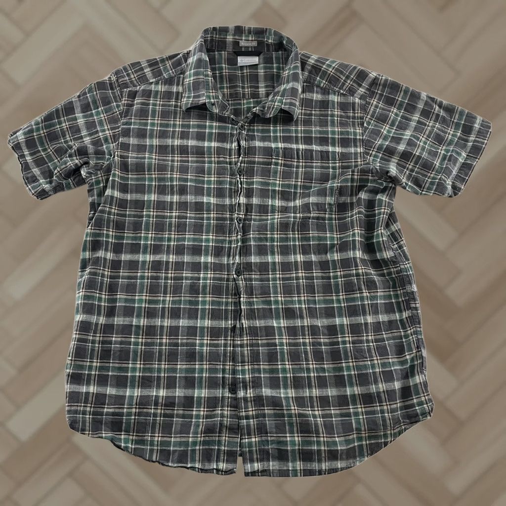Vintage Columbia Plaid Shirt Mens L Green Gray Regular Short Sleeve Button-Up Size US L / EU 52-54 / 3 - 1 Thumbnail