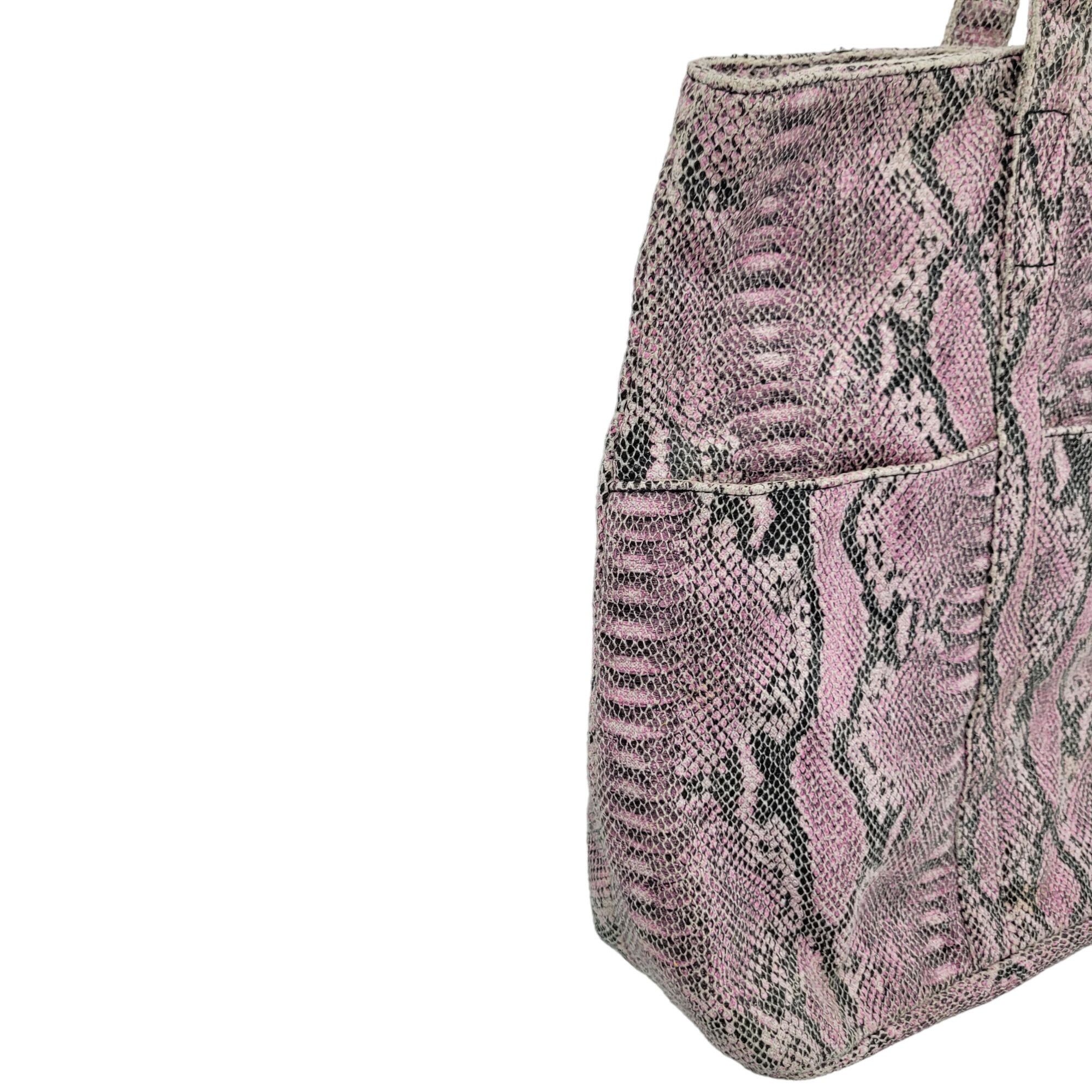 Designer BCBG Max Azria Pink Black Snake Print Vegan Tote Overnight B Size ONE SIZE - 11 Thumbnail