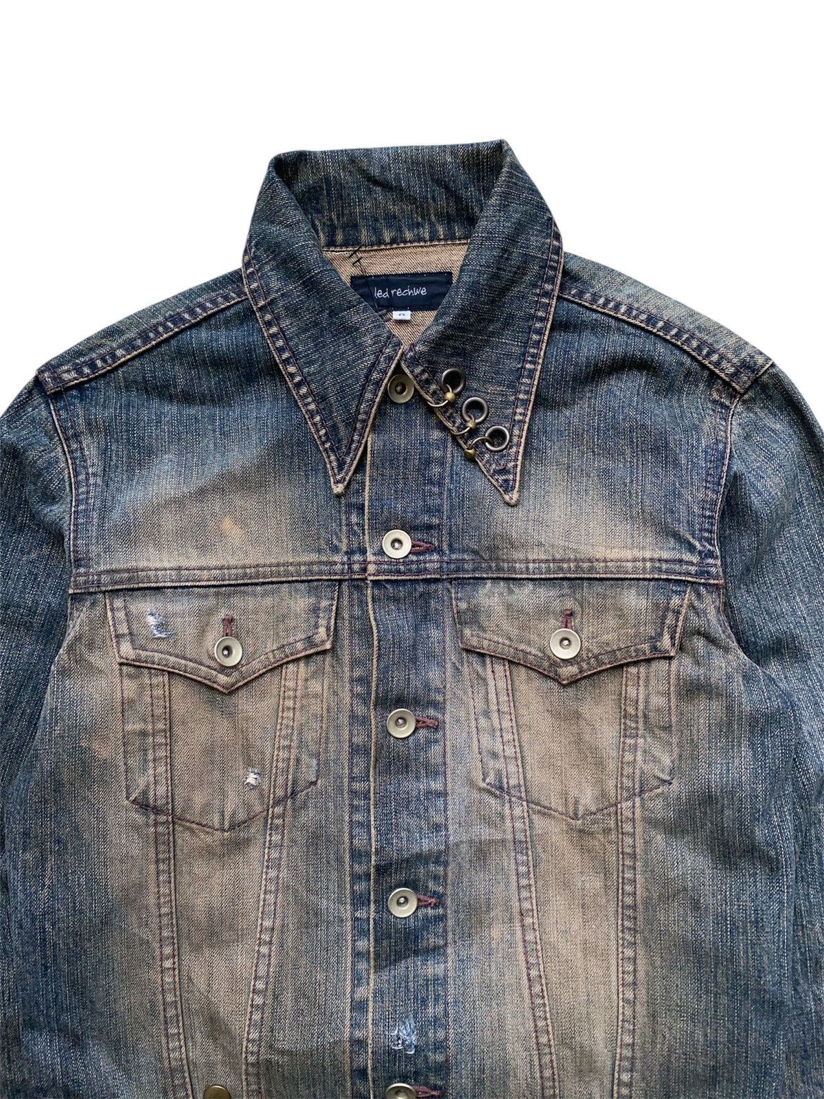 If Six Was Nine × Japanese Brand × Le Grande Bleu (L.G.B.) 2000s Led Rechwe Mud Wash Pierced Denim Jacket Size US S / EU 44-46 / 1 - 2 Thumbnail