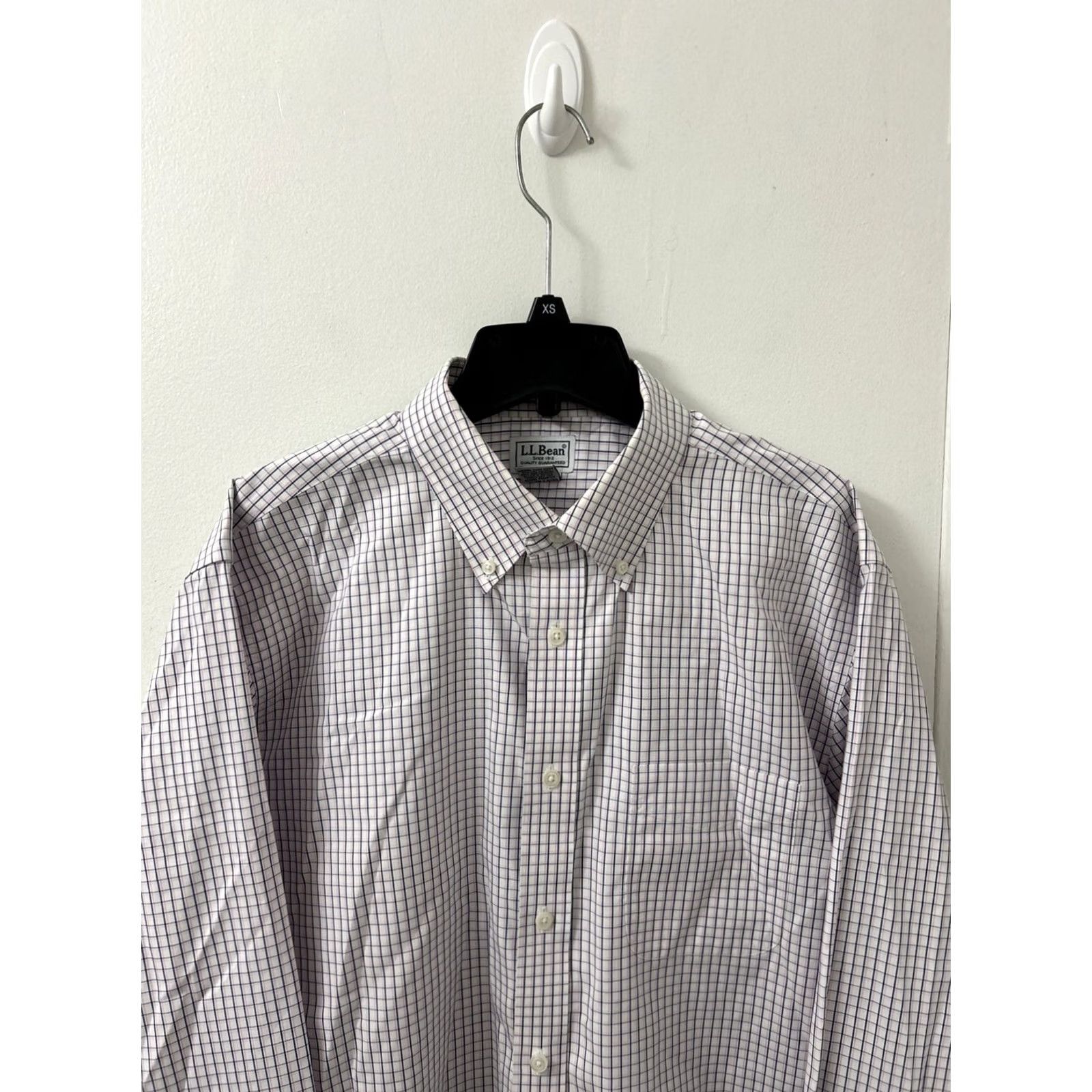 Vintage L.L. Bean Shirt Mens 16.5 White Oxford Plaid Button-Up Wrinkle Free L/S 300450 Size US XL / EU 56 / 4 - 2 Thumbnail
