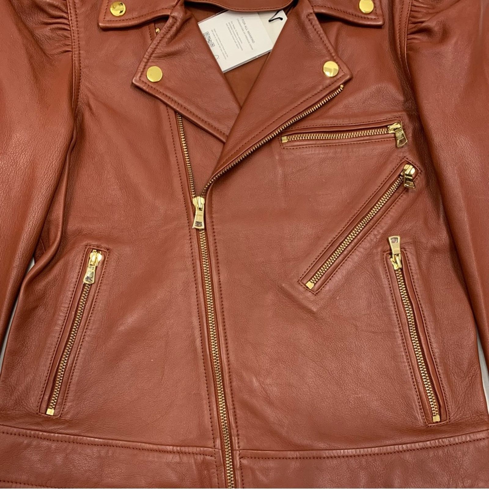 7 For All Mankind 7 For All Mankind Leather Puff Sleeve Moto Jacket in Spice Size S / US 4 / IT 40 - 8 Thumbnail