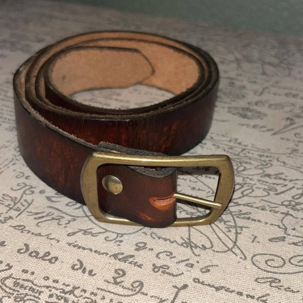 The Unbranded Brand Brown leather belt with brass buckle 52” #leather #buckle Size 42 - 1 Thumbnail
