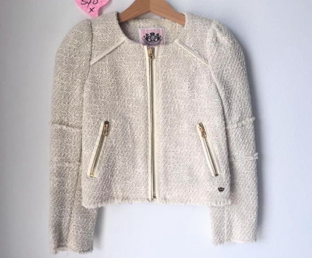 Juicy Couture JUICY COUTURE girls designer cream oatmeal Tweed Boucle coat Size XXS / US 00 / IT 34 - 4 Thumbnail