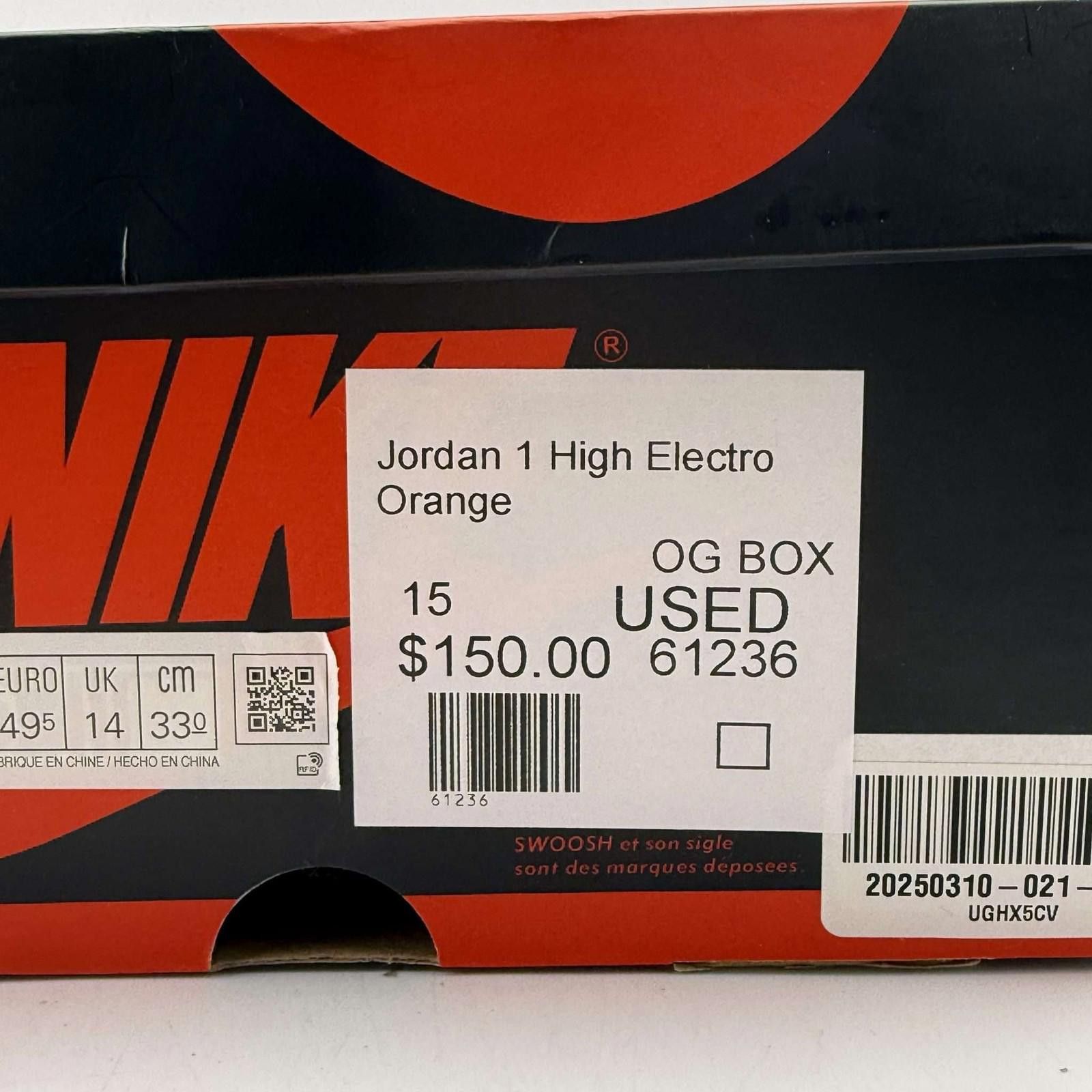 Nike Jordan 1 High Electro Orange US 15 Used with Box 555088-180 Size US 15 / EU 48 - 9 Thumbnail