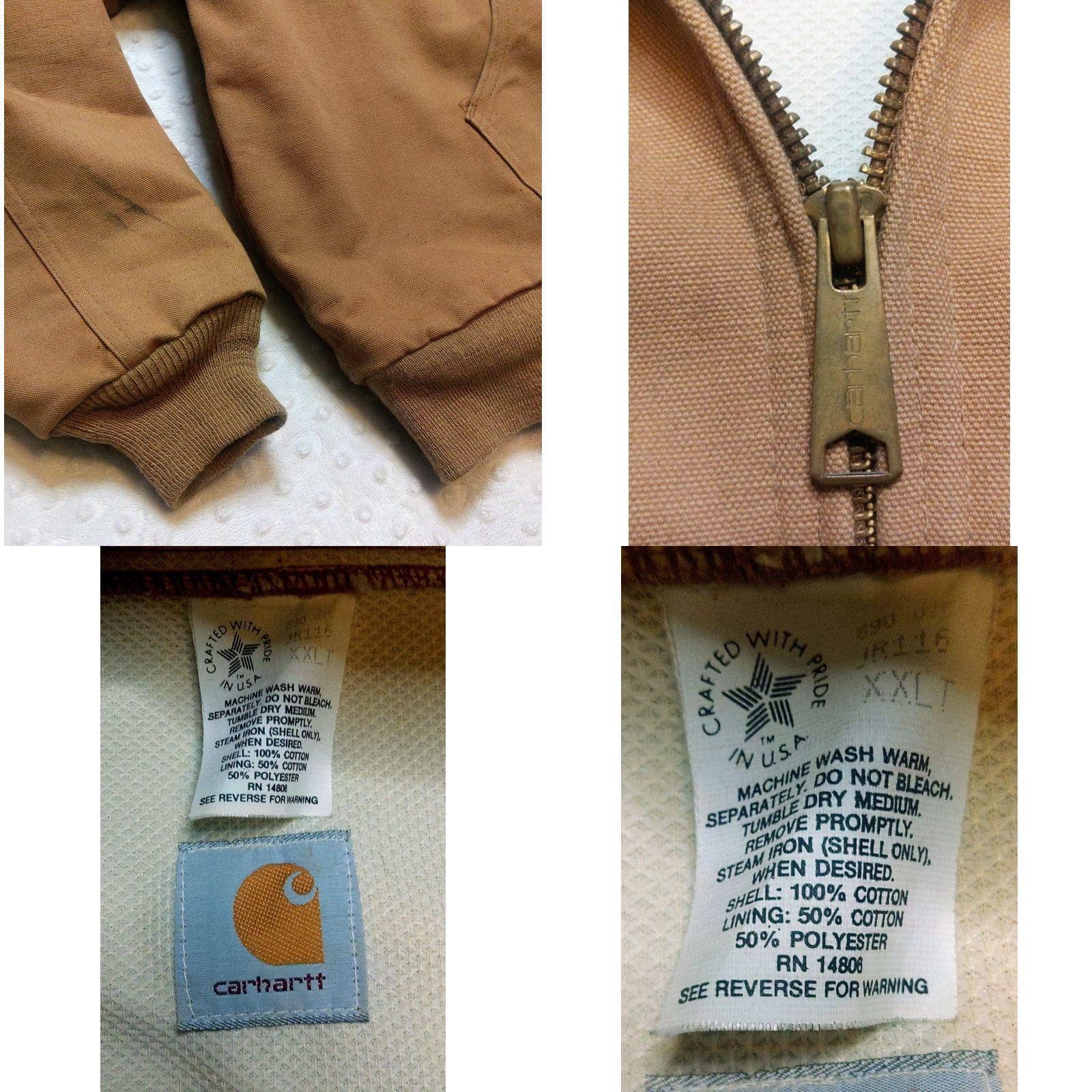 Carhartt VINTAGE Carhartt Jacket Mens 2XLT Hooded Wool Lined Bomber Canvas Workwear Brown Zip Front Mid-Length All Seasons 90s USA Outdoors Mens Size US XXL / EU 58 / 5 - 8 Thumbnail