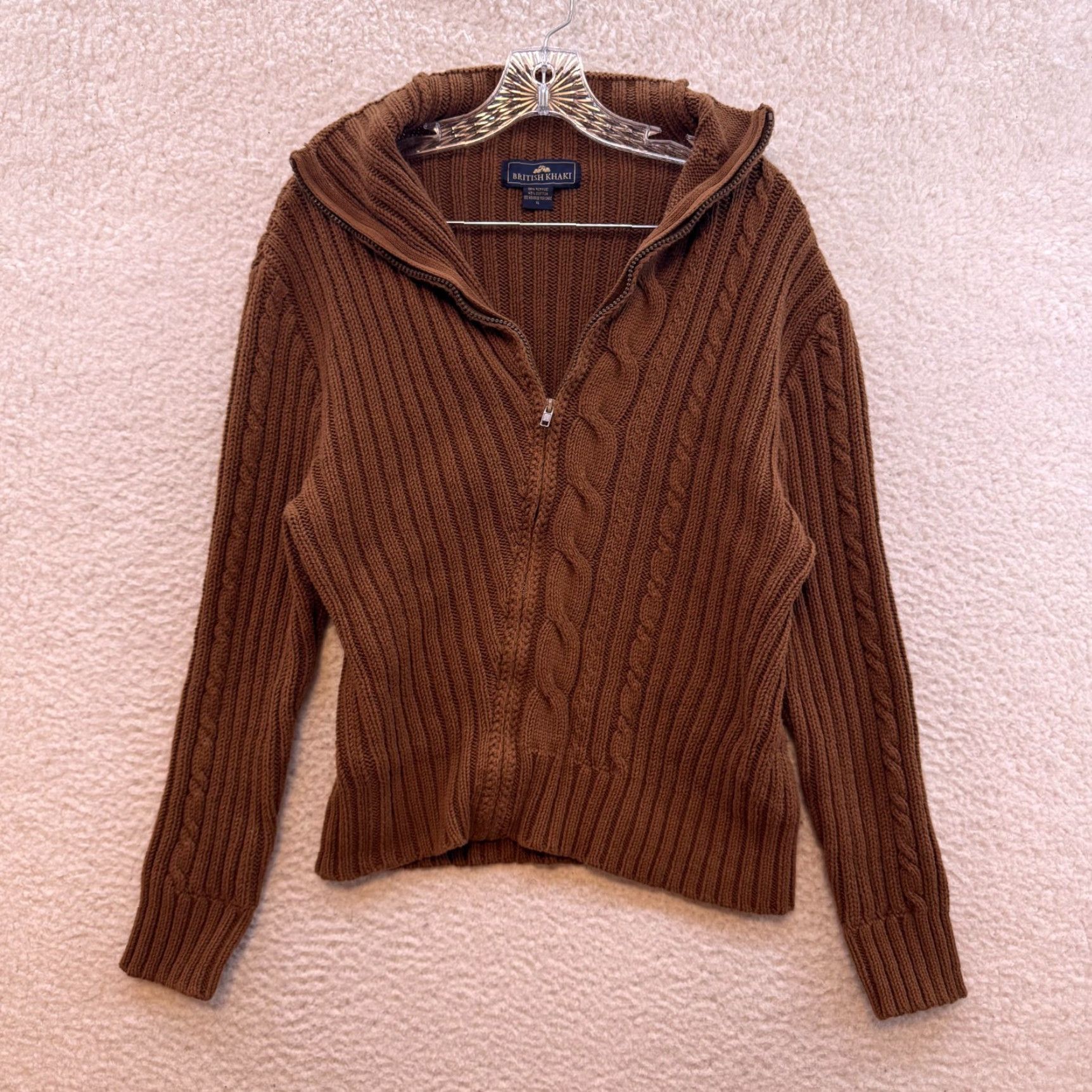 Vintage VINTAGE Full Zip Sweater XL Womens Brown Chunky Cable Knit Mens Womens? Size XL / US 12-14 / IT 48-50 - 2 Thumbnail