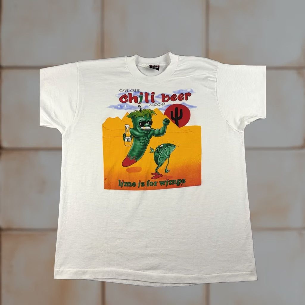 NFL VINTAGE Chili Beer T Shirt Men XL White Lime Is For Wimps NFL Funny 90s Mens Size US XL / EU 56 / 4 - 1 Thumbnail