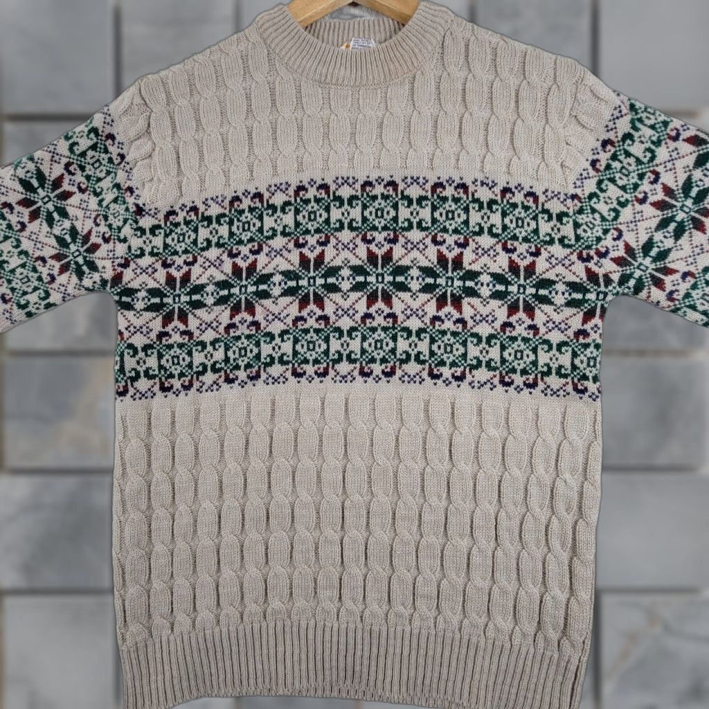 Vintage VINTAGE Mervyns Men's Collection Beige Snowflake Nordic Acrylic Sweater M Beige 1980s Mens Regular Size M Size US M / EU 48-50 / 2 - 1 Thumbnail