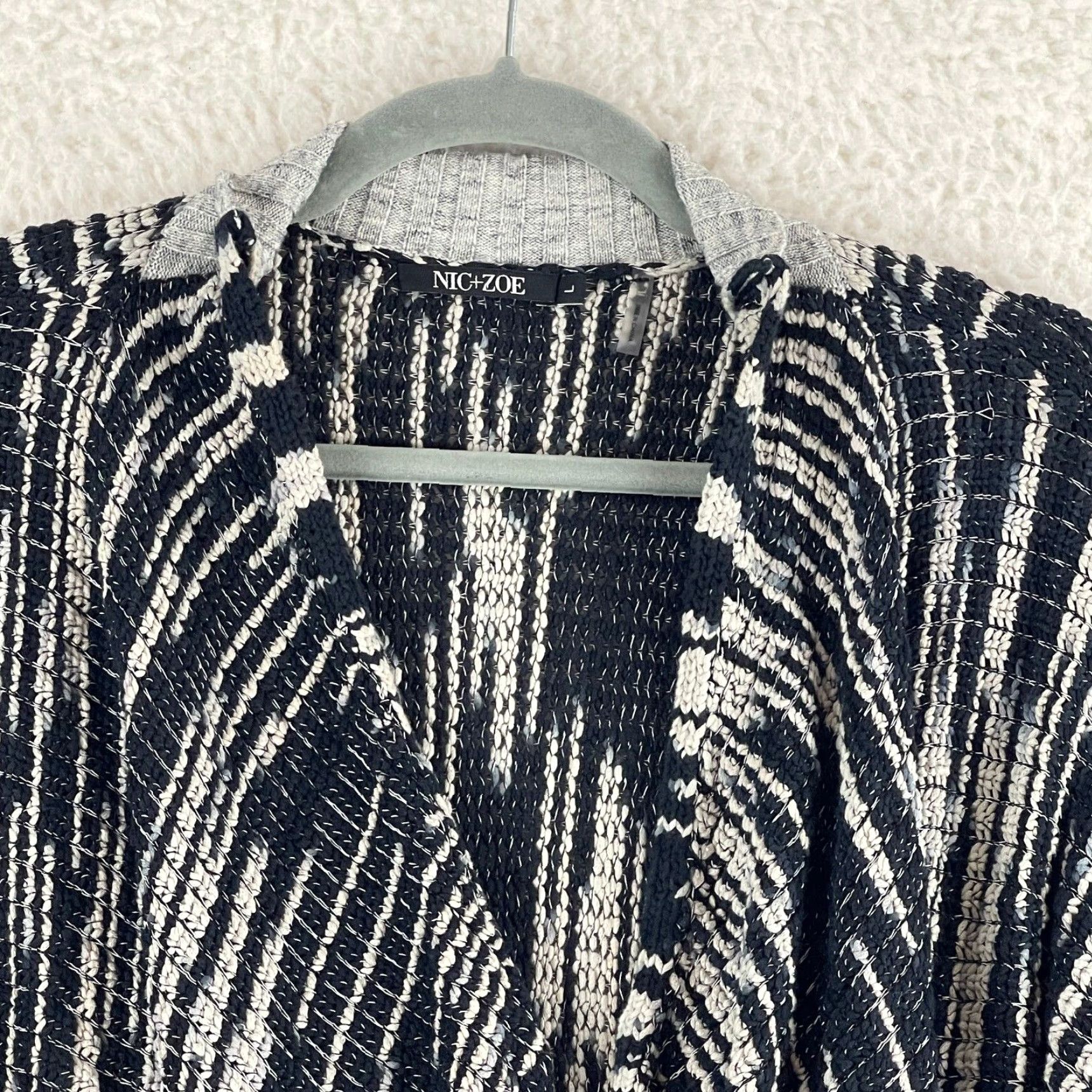 NIC+ZOE Nic + Zoe Cardigan Sweater Womens Large Black Open-Knit Long Sleeve V-Neck Lightweight Casual Bohemian Classic Size L / US 10 / IT 46 - 3 Thumbnail