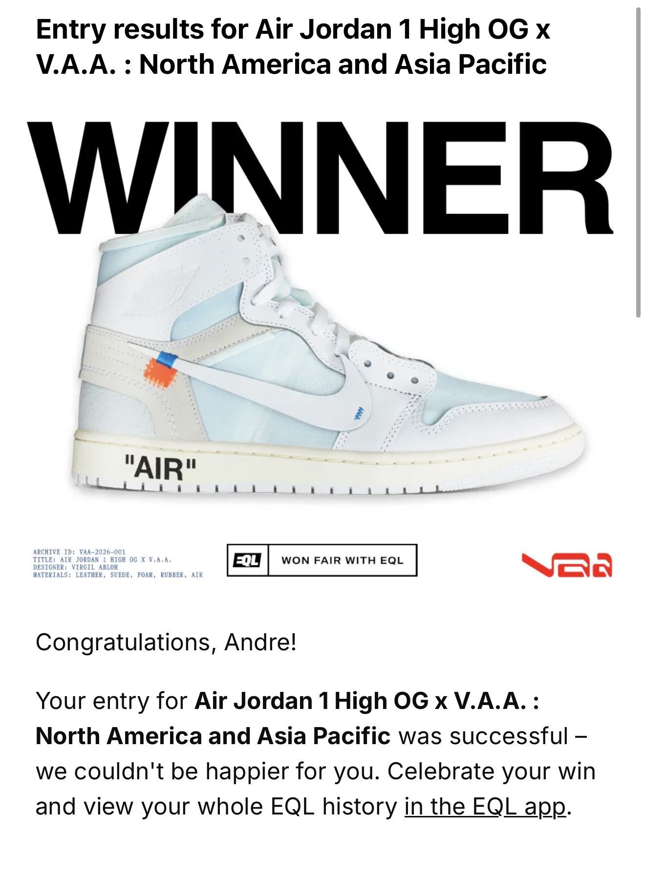 Nike Air Jordan 1 High OG x V.A.A Size US 13 / EU 46 - 1 Preview