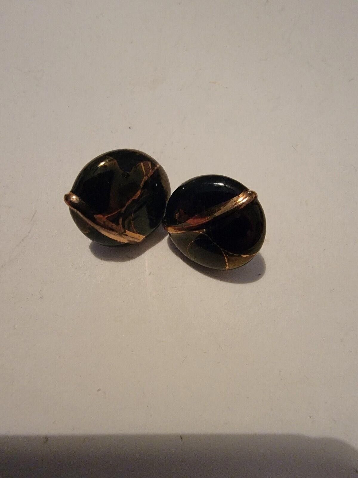 The Unbranded Brand Stone Mineral Sphere Marble Stud Earrings Black Gold Size ONE SIZE - 1 Thumbnail