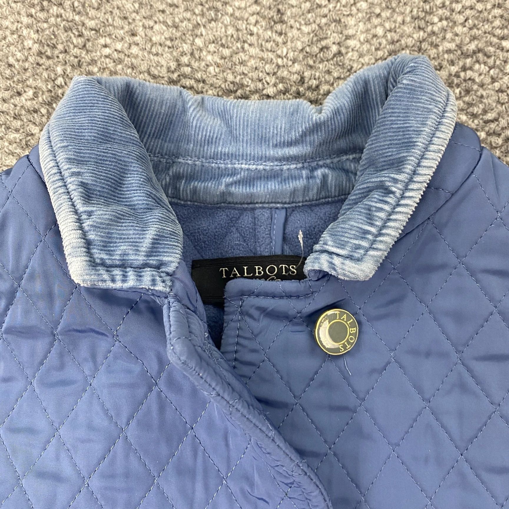 Talbots Talbots Vest Womens Petite Small Blue Quilted Fleece Lined Corduroy Collar Trim Size S / US 4 / IT 40 - 6 Thumbnail