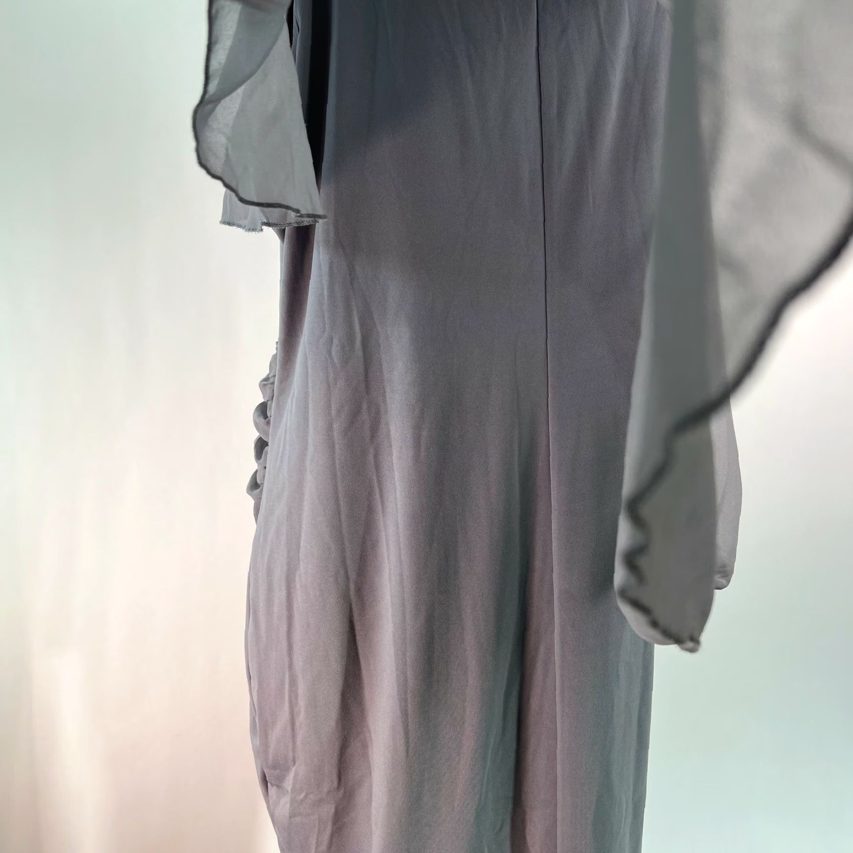 Vintage Unbranded Dress Womens XL Gray Chiffon Bodycon Midi Rhinestone Ruffled Waist Long Sleeve Size XL / US 12-14 / IT 48-50 - 7 Thumbnail
