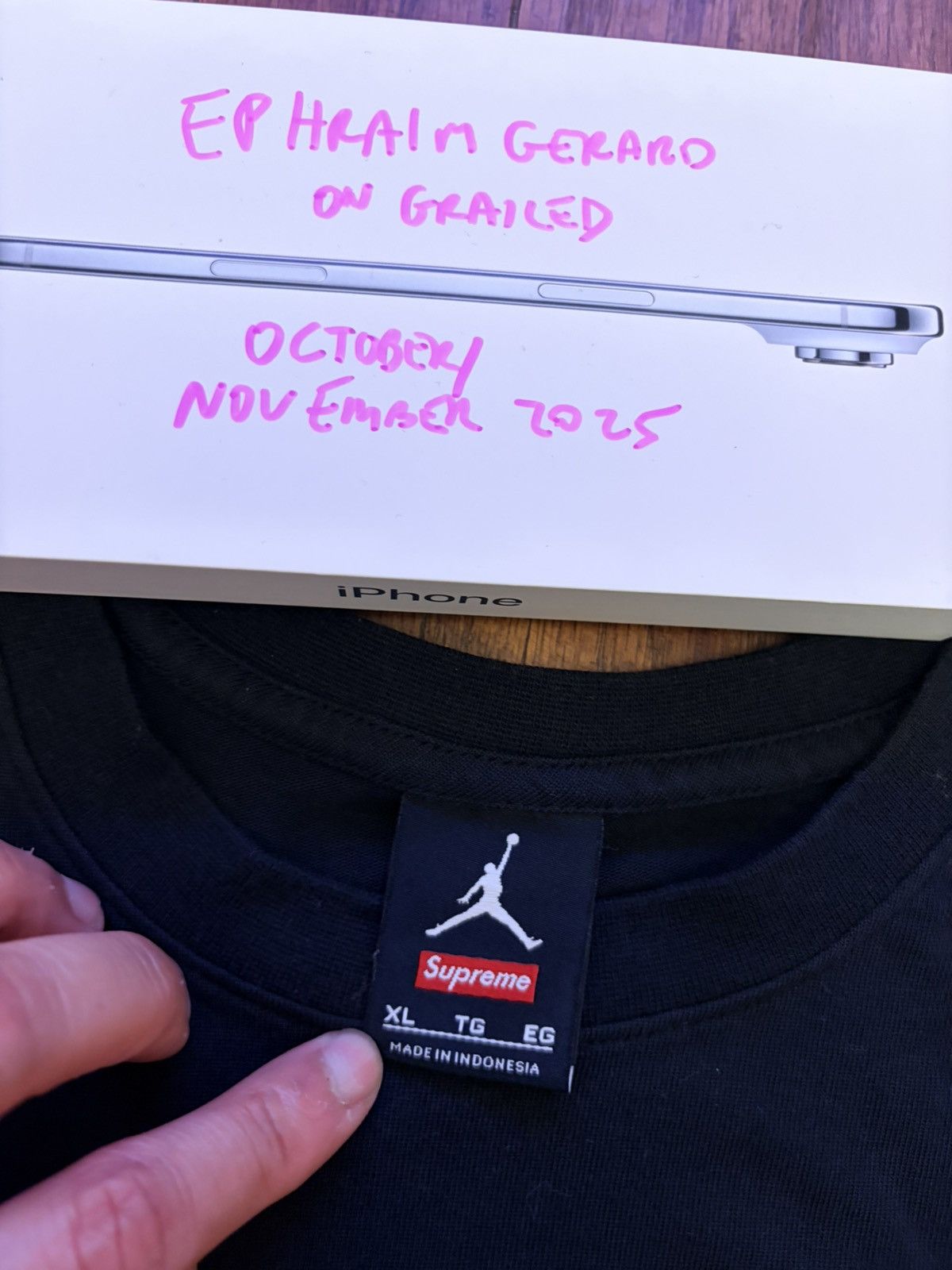 Jordan Brand × Supreme Supreme x Jordan Black Tee XL Size US XL / EU 56 / 4 - 4 Thumbnail