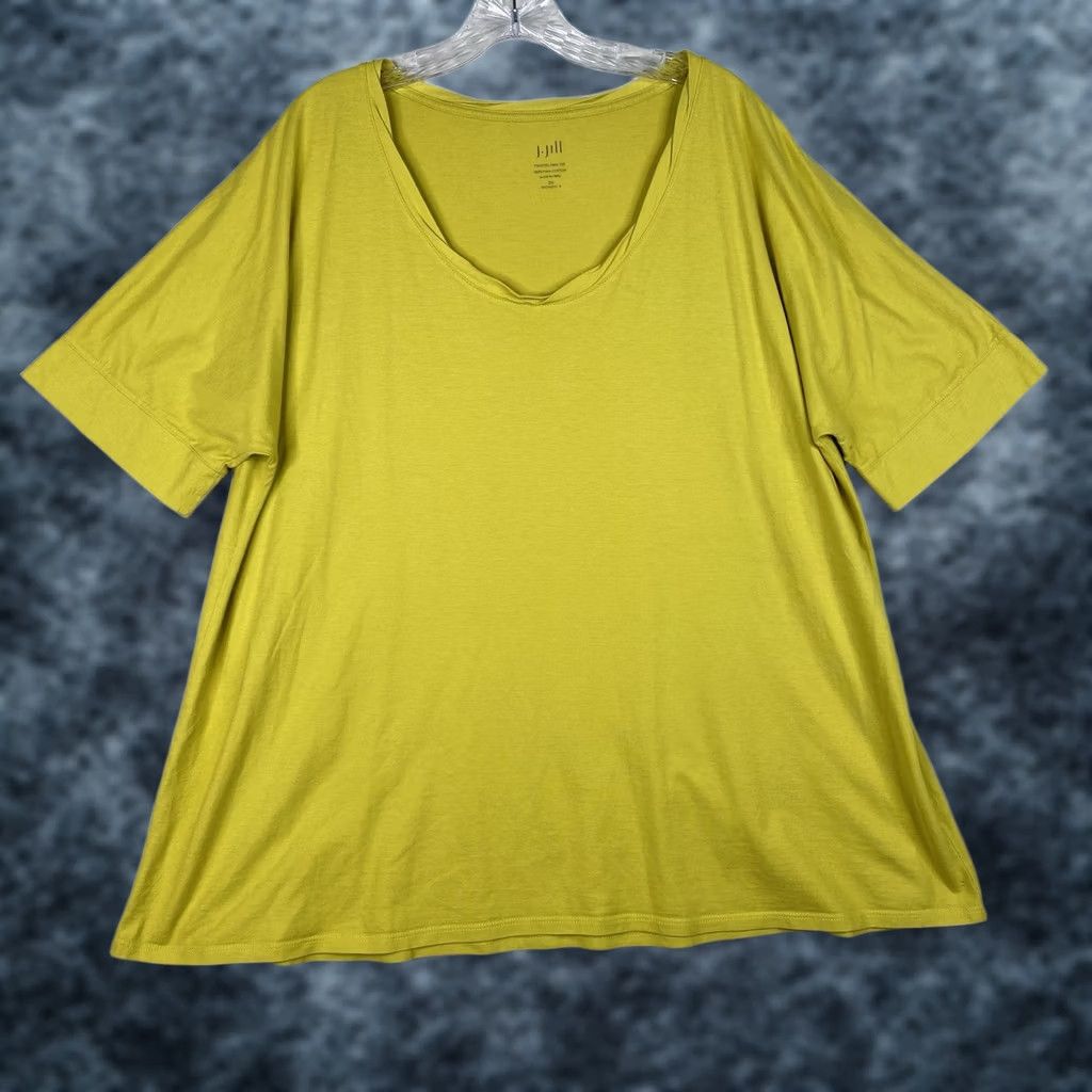 J. Jill J. Jill Top Womens 2X Tee Cotton Short Sleeve V-Neck Yellow Greenish Twisted Trim Pima Knit Casual Shirt Boys Girls Mens Womens Size XXL / US 16-18 / IT 52-54 - 1 Thumbnail