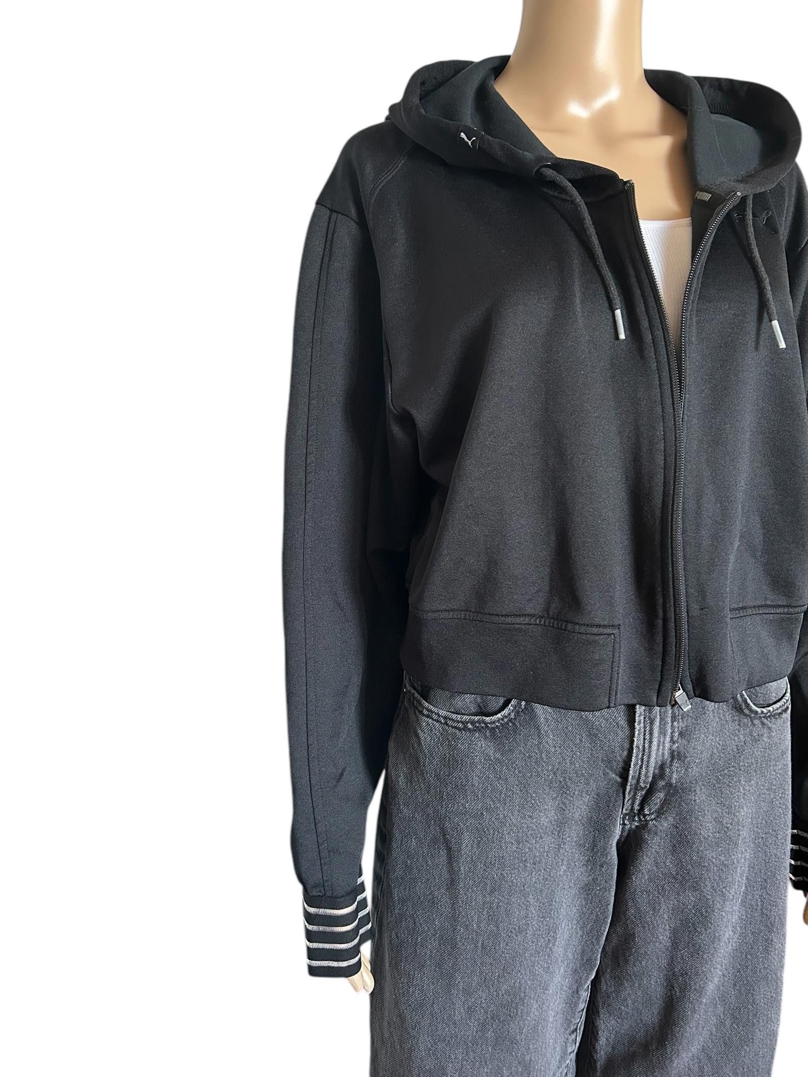 Puma Puma Cropped Zip-Up Hoodie - Black - Stylish Activewear Size L / US 10 / IT 46 - 2 Thumbnail