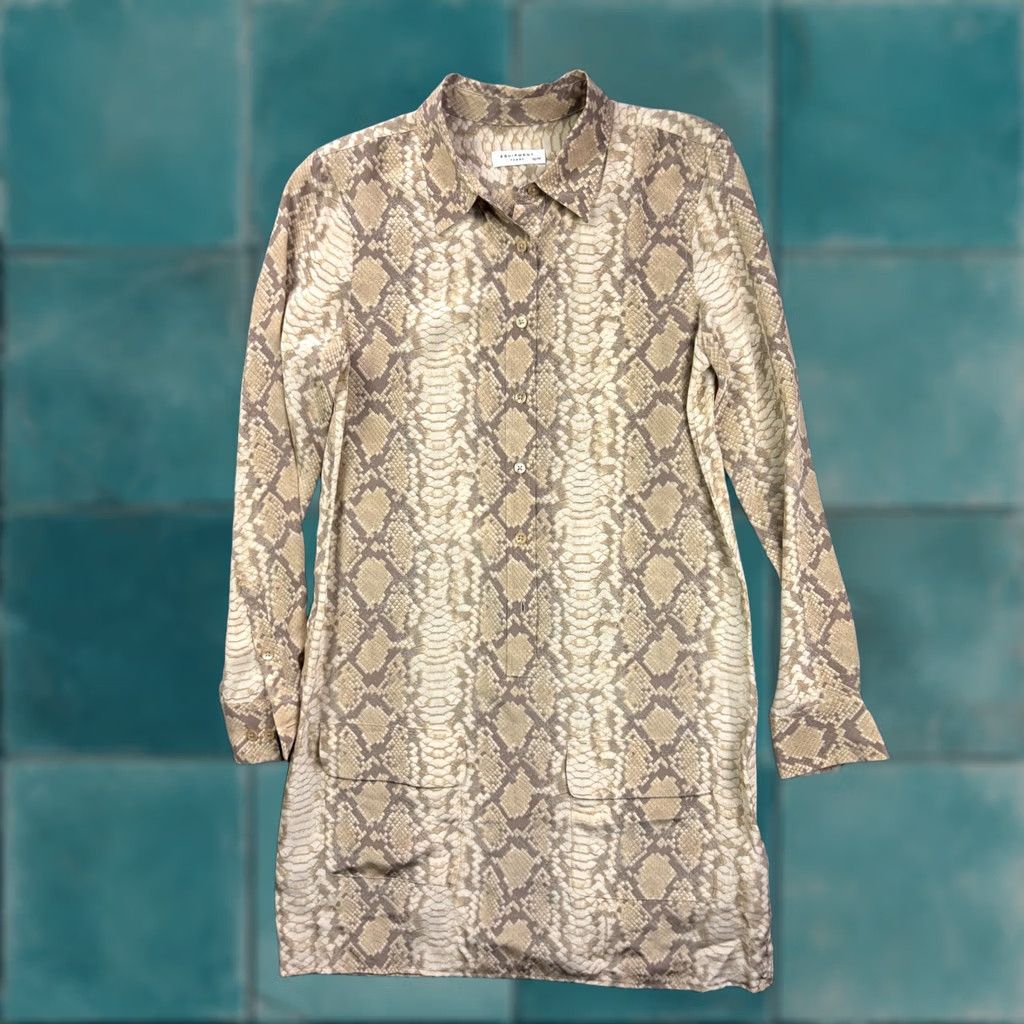 Equipment Equipment Shirt Dress Womens XS Tan Snakeskin Print Long Sleeve Silk 100% Silk Button-Front Pockets Casual Workwear Size XS / US 0-2 / IT 36-38 - 1 Thumbnail